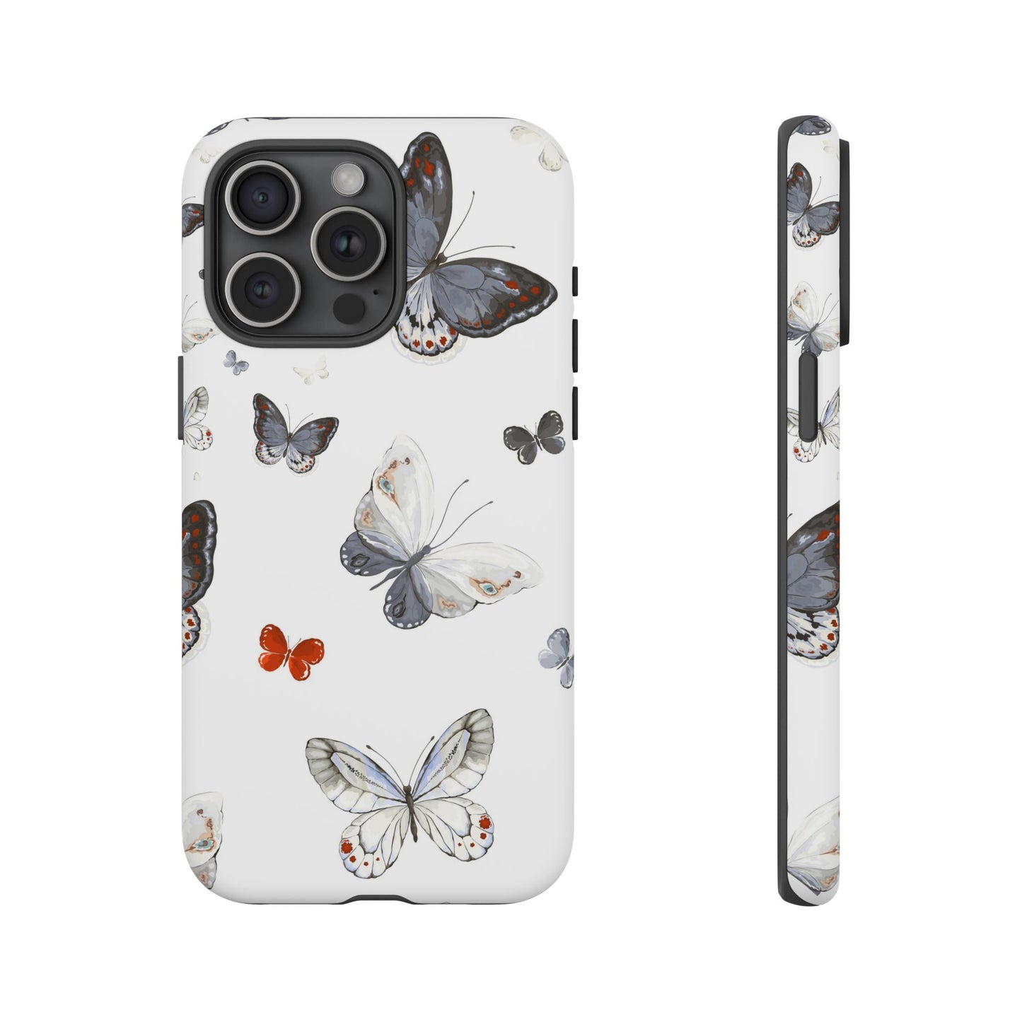Butterfly Pattern Tough Phone Case — Delicate Gray & White Butterflies