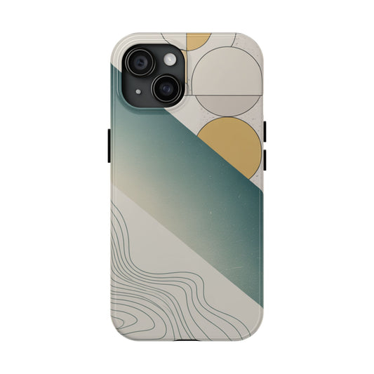 Abstract Geometric Tough Phone Case — Green Gradient with Gold Circles