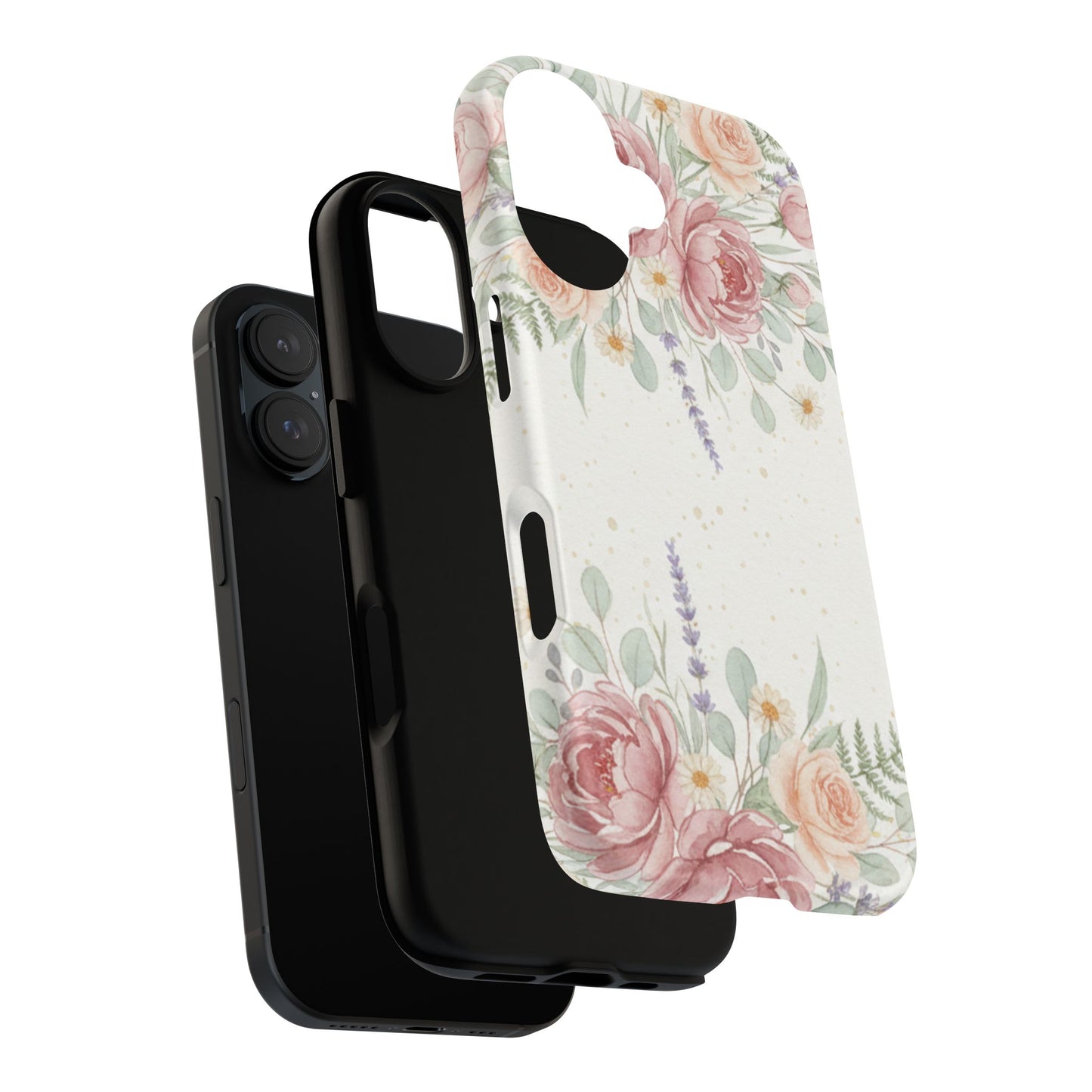 Floral Watercolor Tough Phone Case — Blush Roses & Lavender Protective Cover