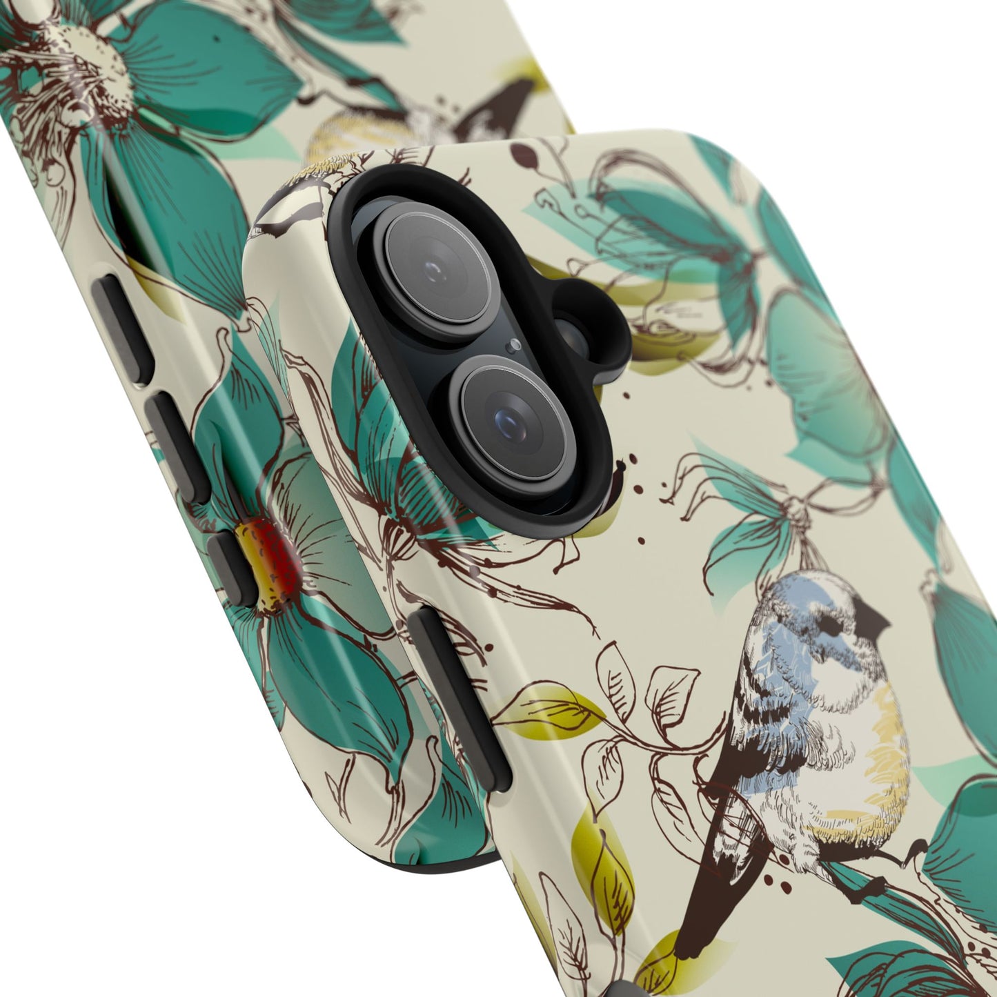 Tough Phone Case — Teal Floral & Songbird Protective Phone Cover