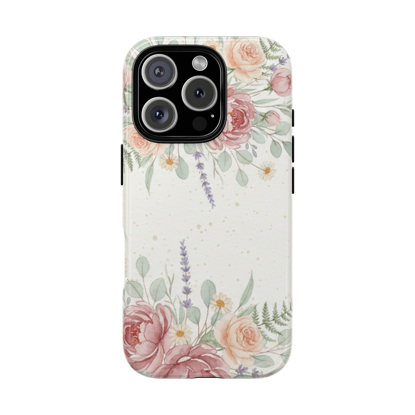 Floral Watercolor Tough Phone Case — Blush Roses & Lavender Protective Cover