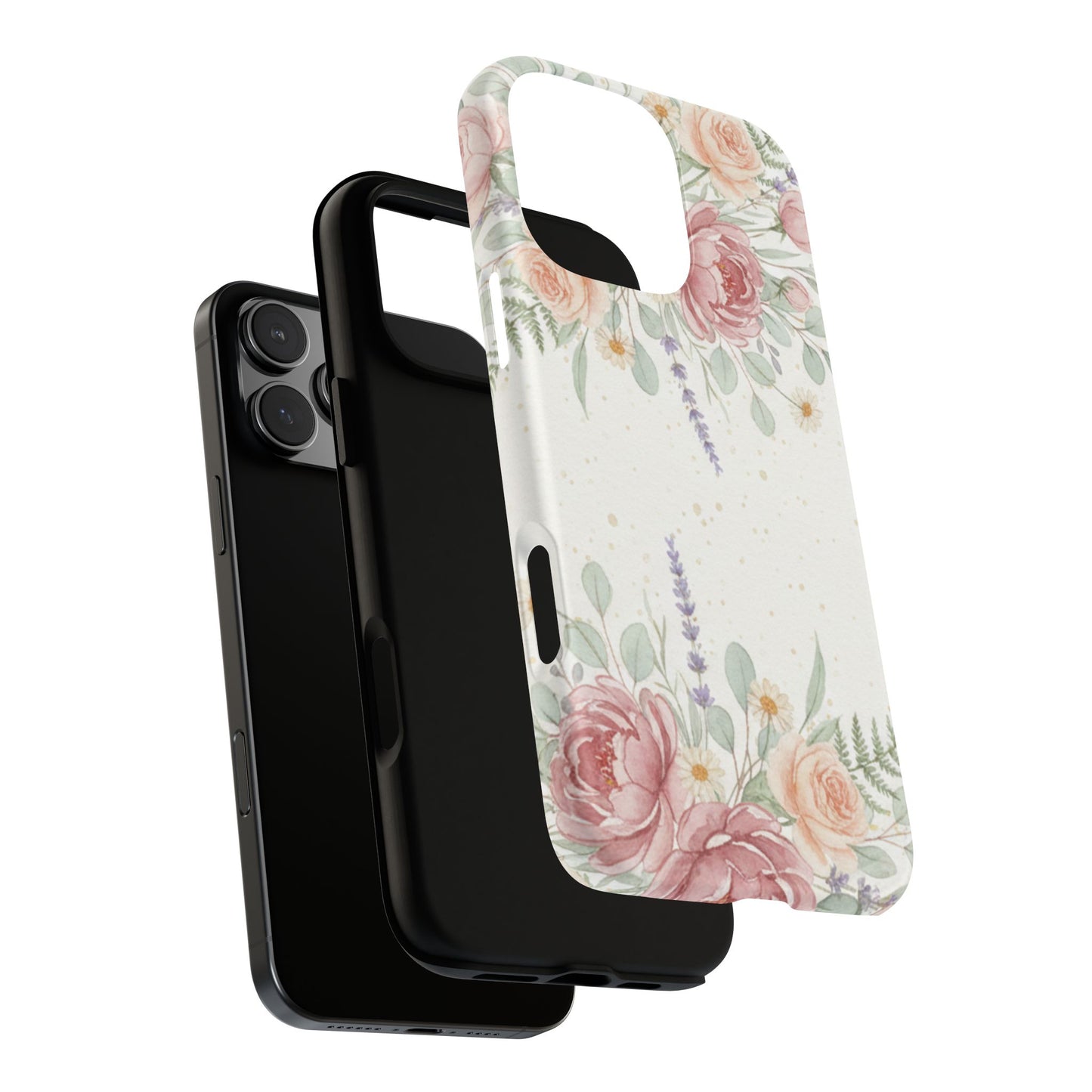 Floral Watercolor Tough Phone Case — Blush Roses & Lavender Protective Cover