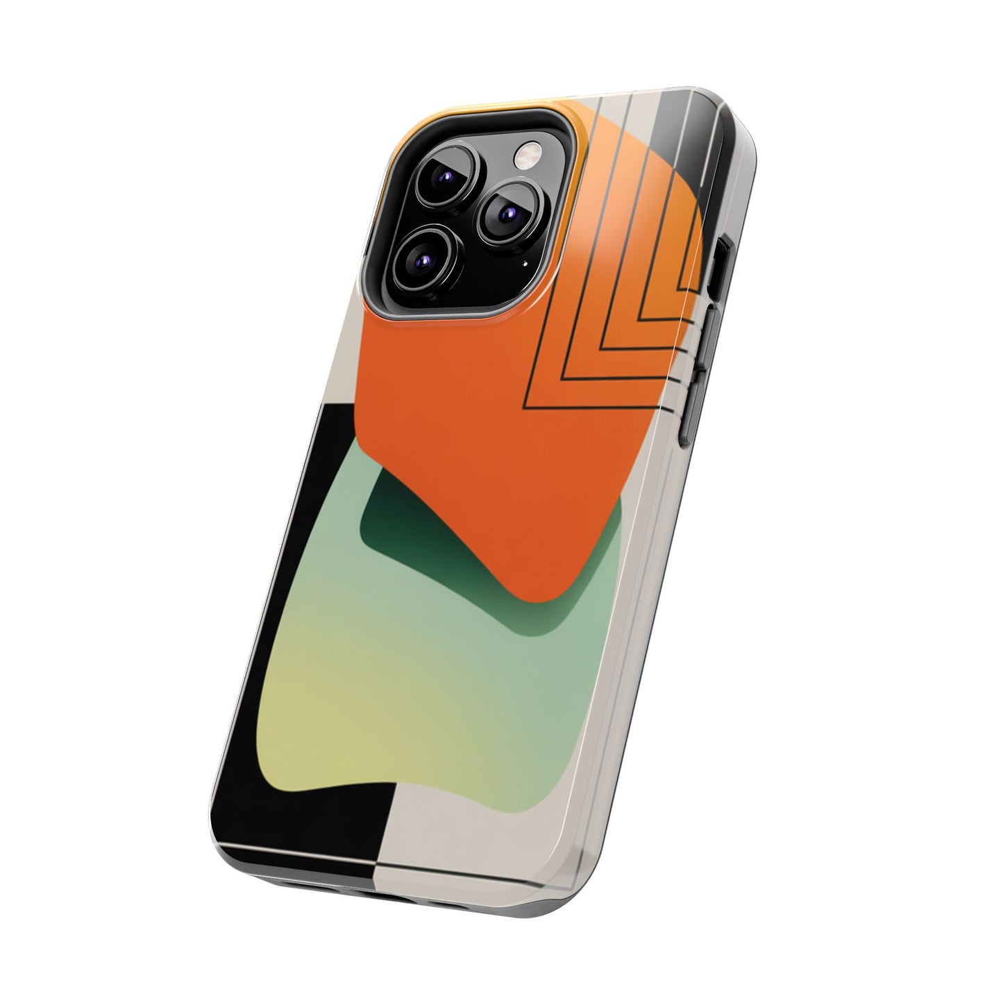 Abstract Geometric Tough Phone Case — Bold Orange & Green Modern Design