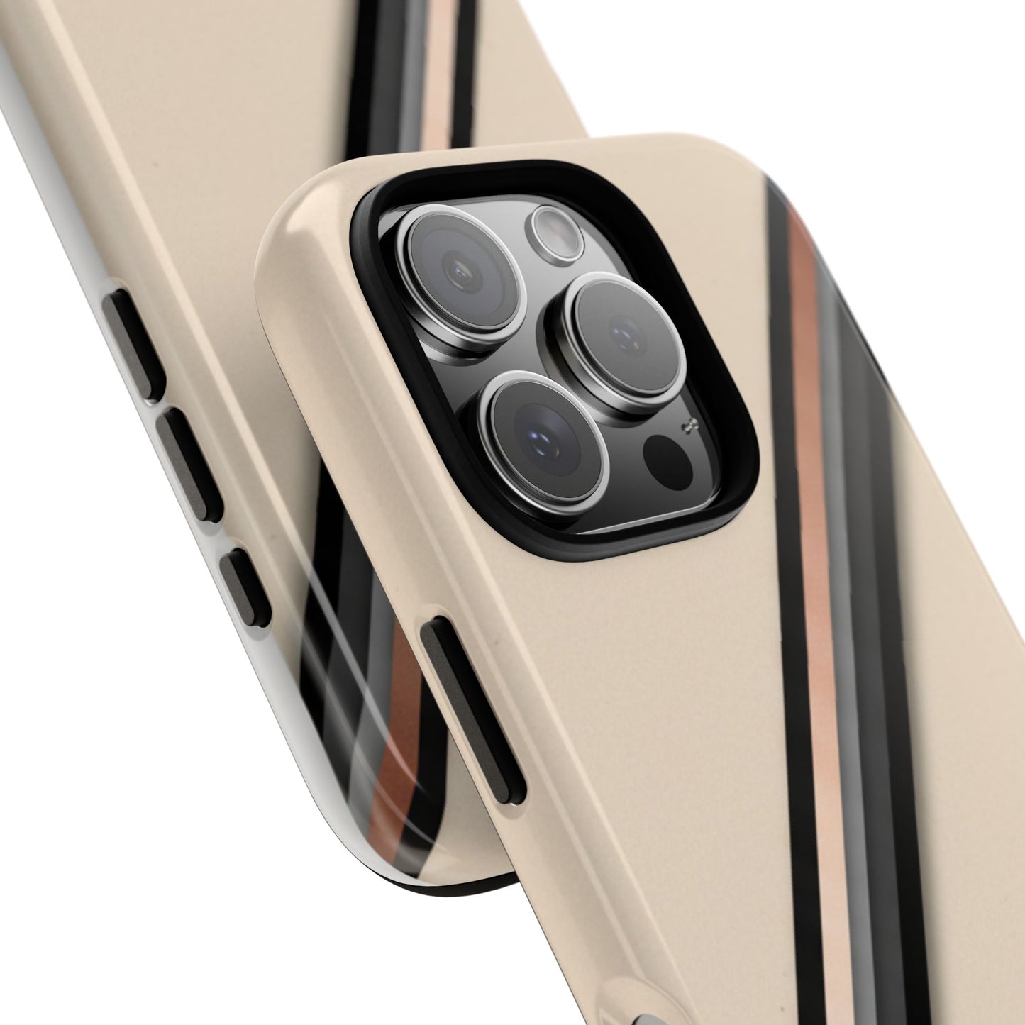 Minimal Diagonal Stripe Tough Phone Case — Protective Beige & Black Design