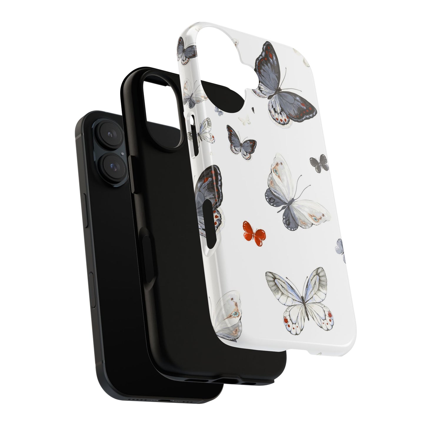 Butterfly Pattern Tough Phone Case — Delicate Gray & White Butterflies