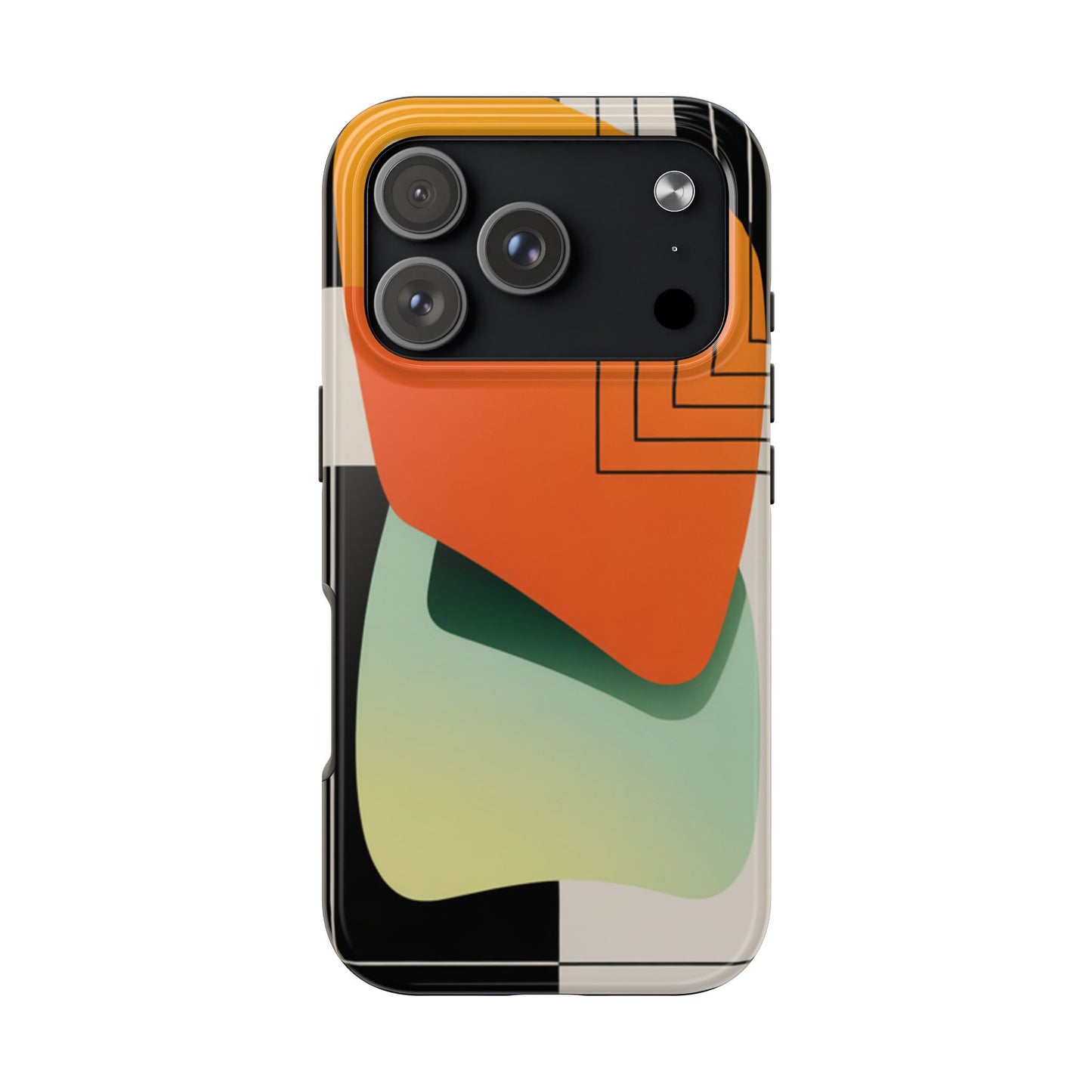 Abstract Geometric Tough Phone Case — Bold Orange & Green Modern Design