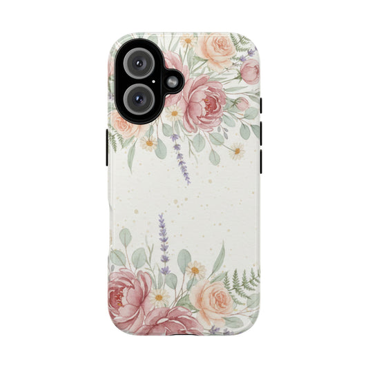 Floral Watercolor Tough Phone Case — Blush Roses & Lavender Protective Cover