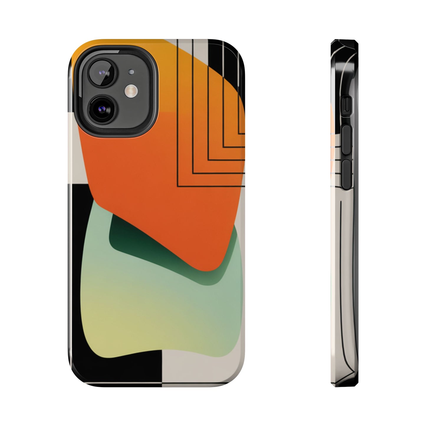 Abstract Geometric Tough Phone Case — Bold Orange & Green Modern Design