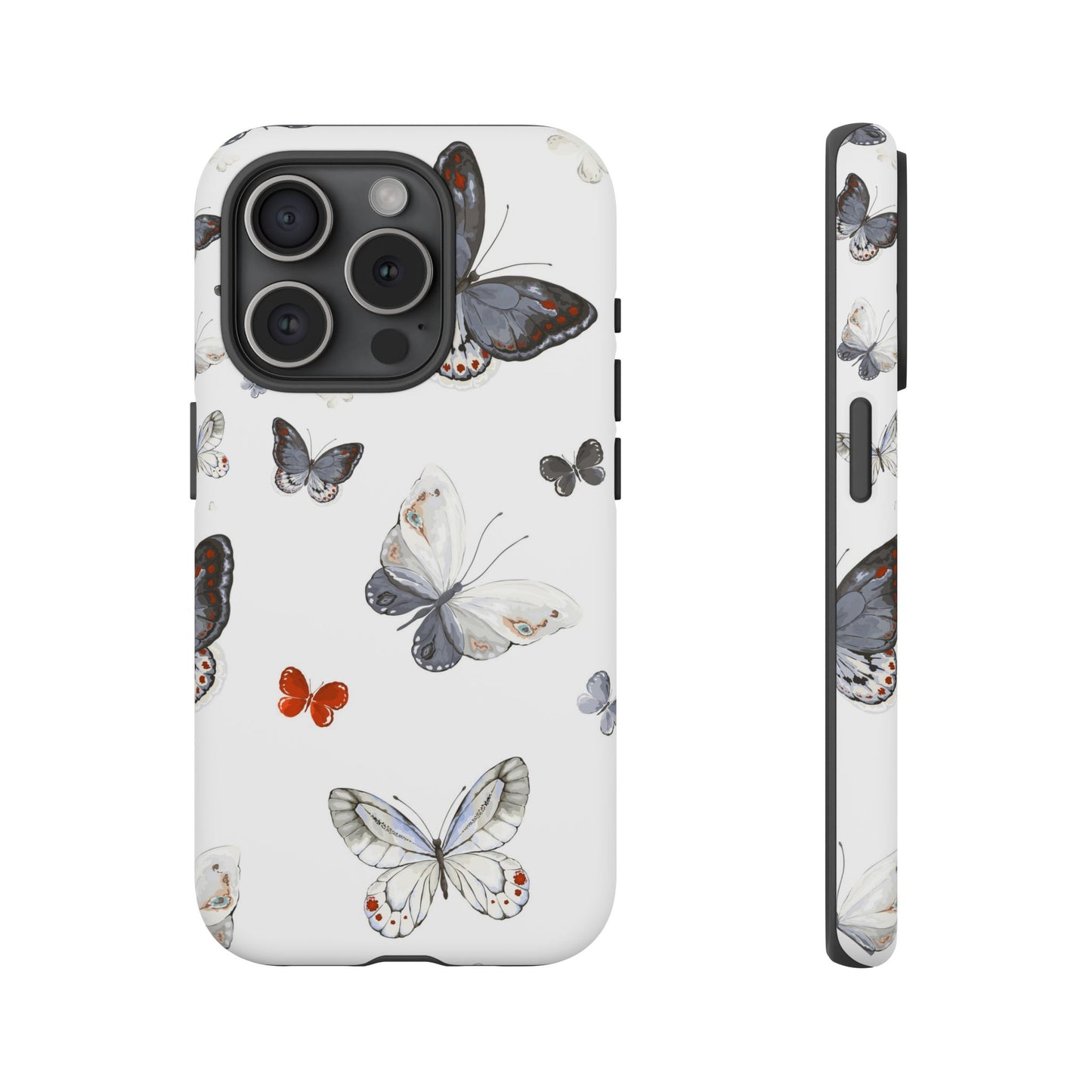 Butterfly Pattern Tough Phone Case — Delicate Gray & White Butterflies