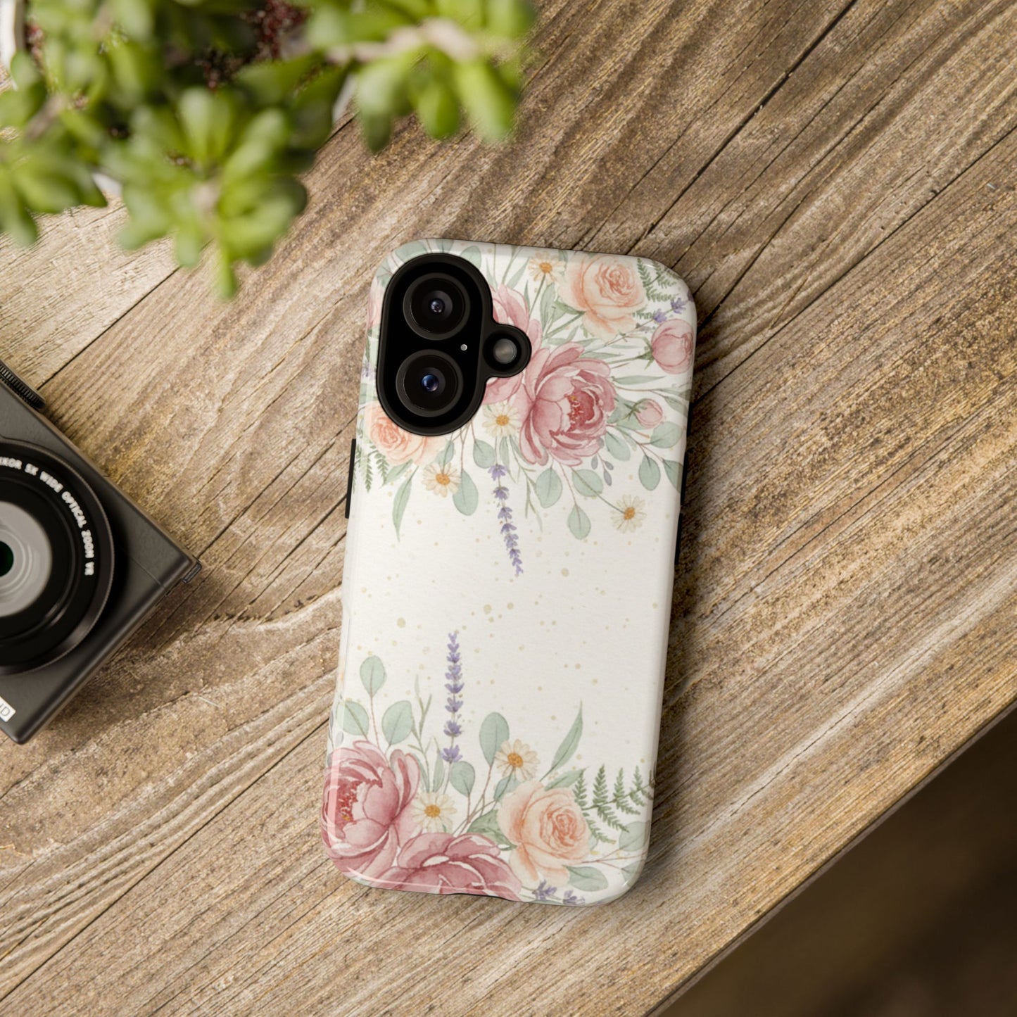 Floral Watercolor Tough Phone Case — Blush Roses & Lavender Protective Cover