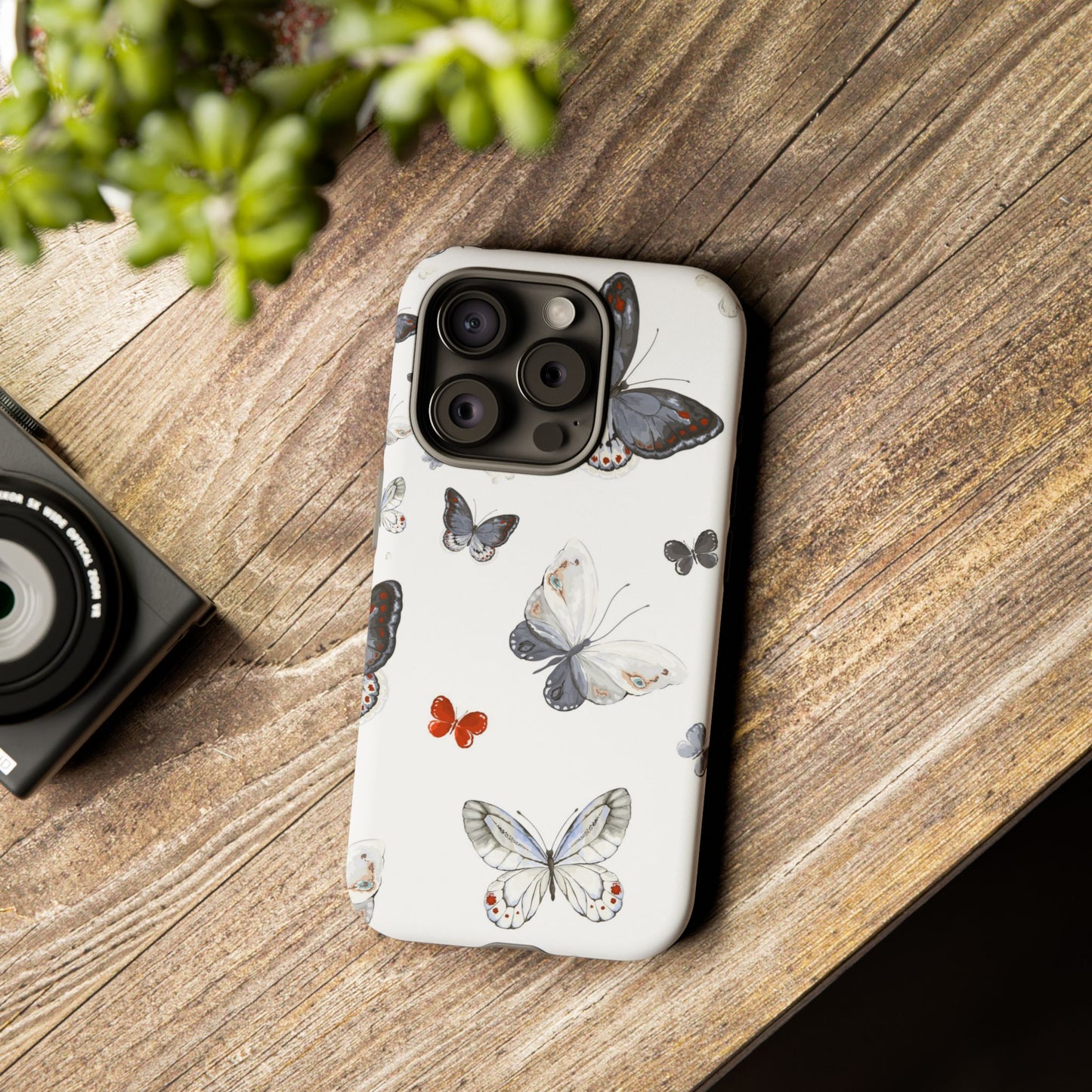 Butterfly Pattern Tough Phone Case — Delicate Gray & White Butterflies