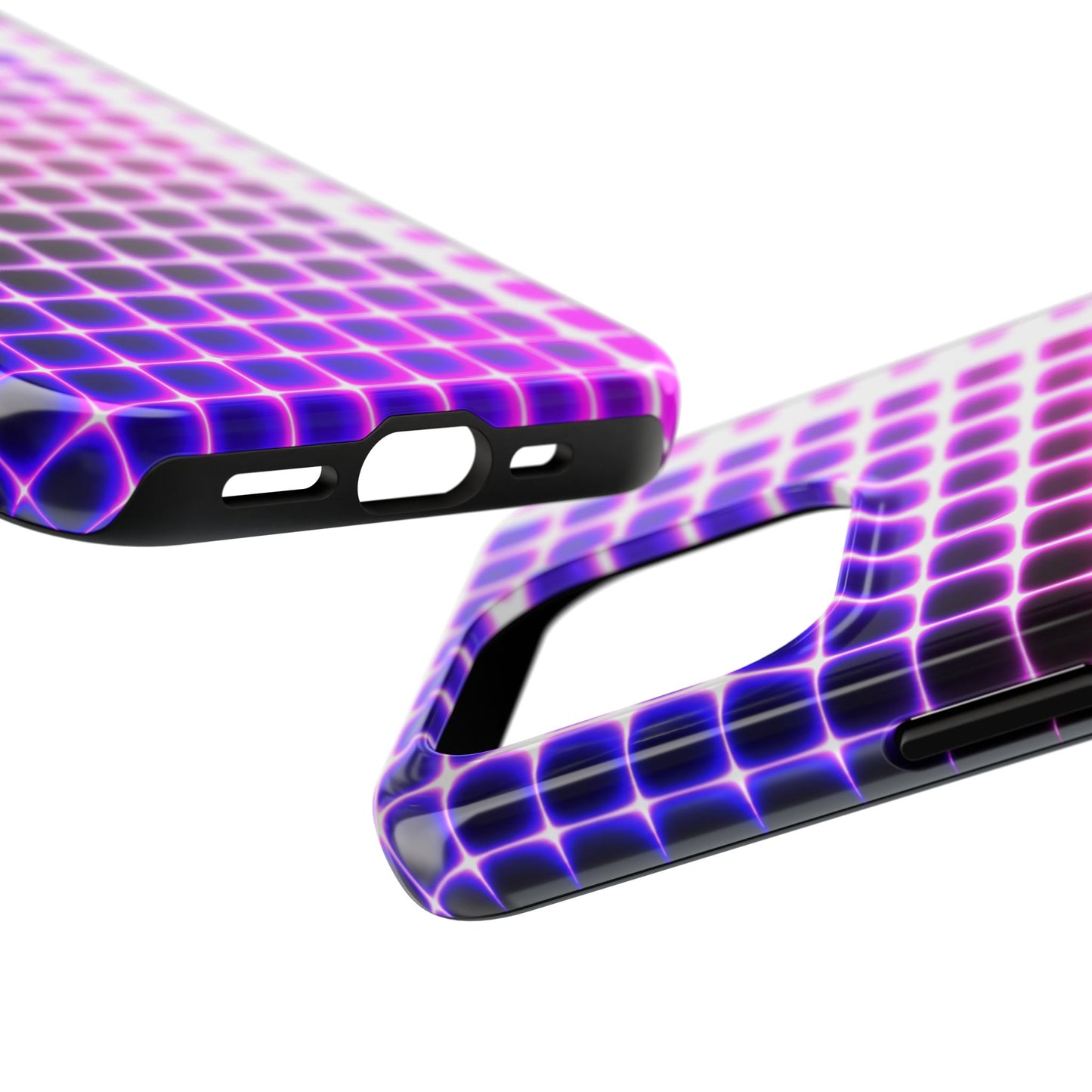 Purple Neon Grid Tough Phone Case — Retro Disco Pixel Pattern