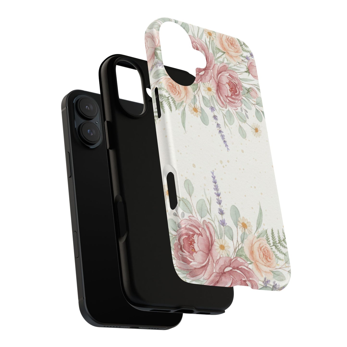 Floral Watercolor Tough Phone Case — Blush Roses & Lavender Protective Cover