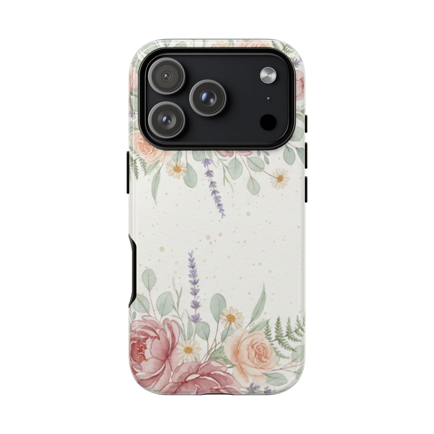 Floral Watercolor Tough Phone Case — Blush Roses & Lavender Protective Cover