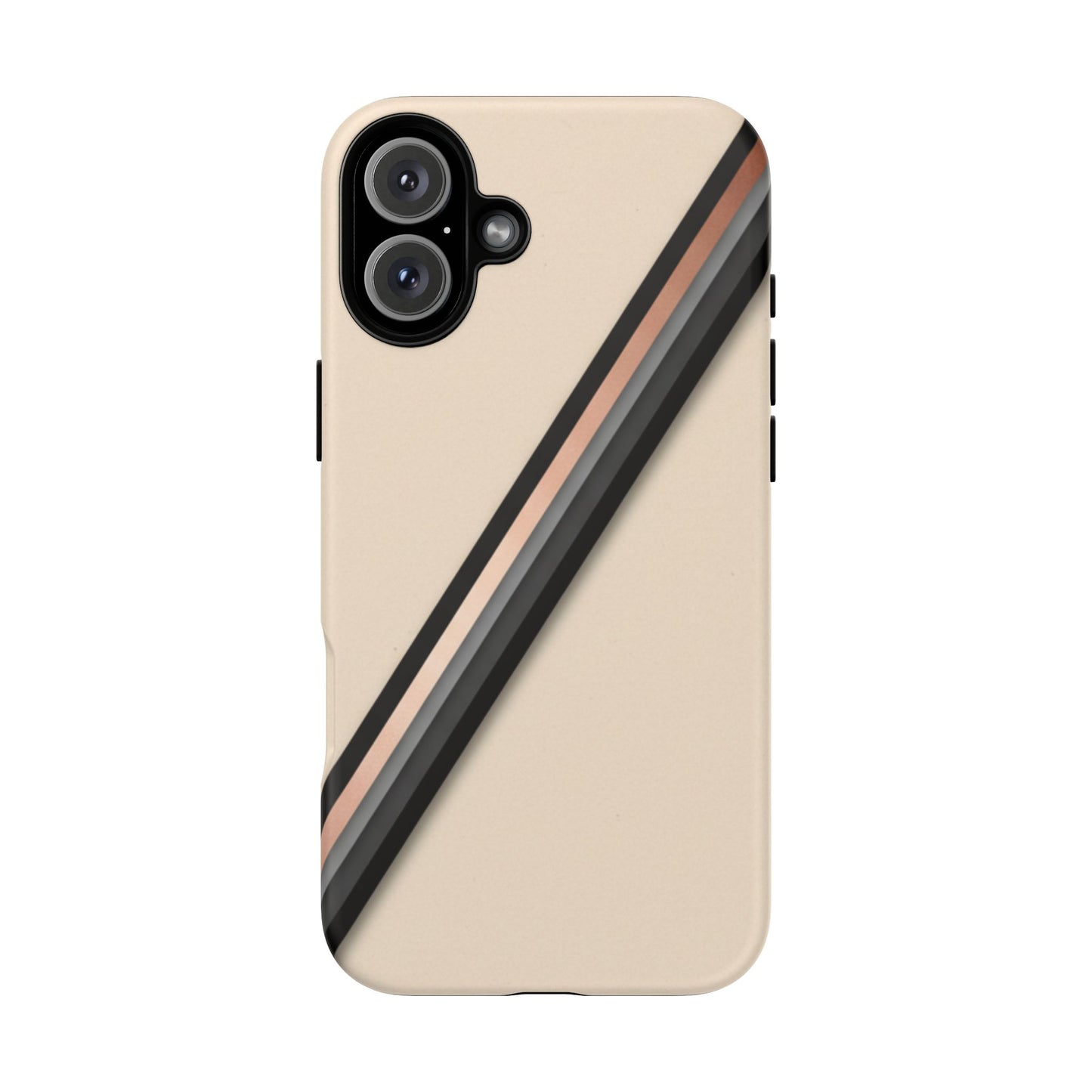 Minimal Diagonal Stripe Tough Phone Case — Protective Beige & Black Design