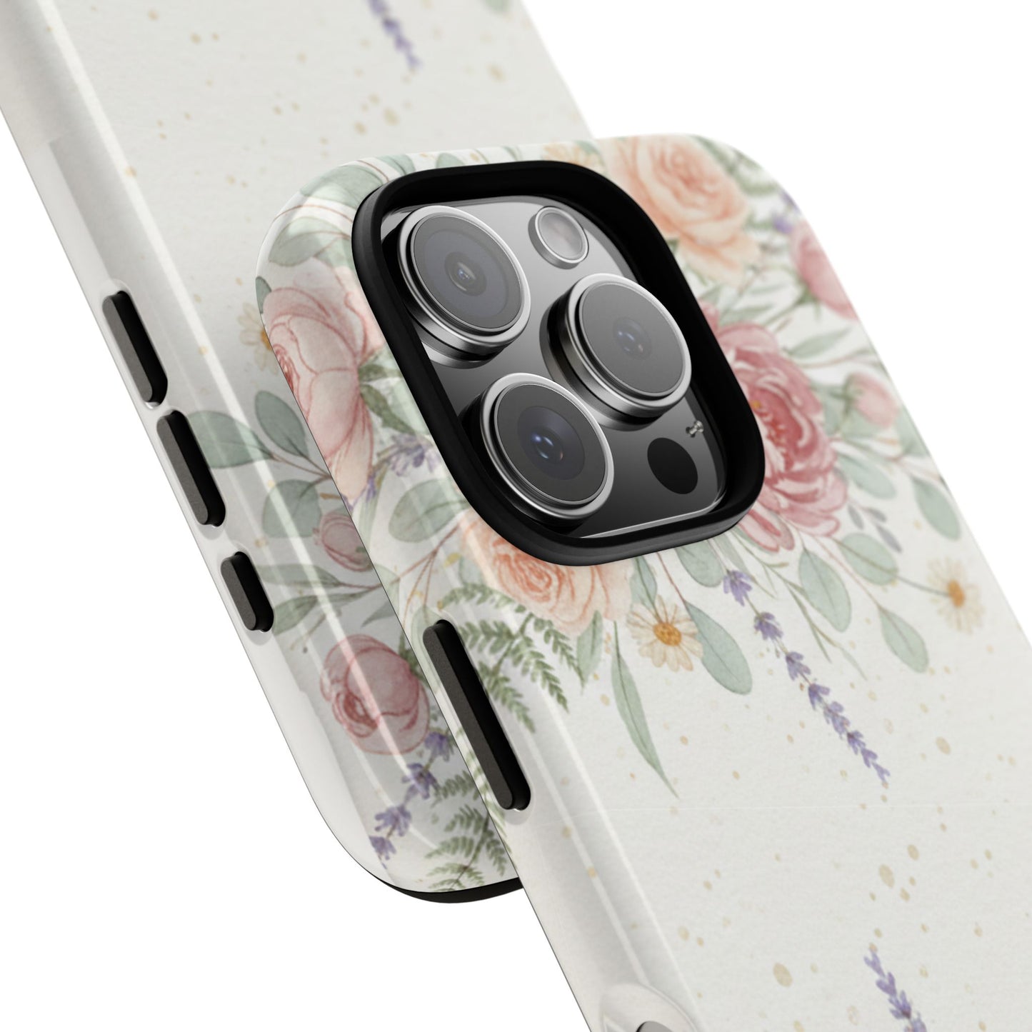 Floral Watercolor Tough Phone Case — Blush Roses & Lavender Protective Cover