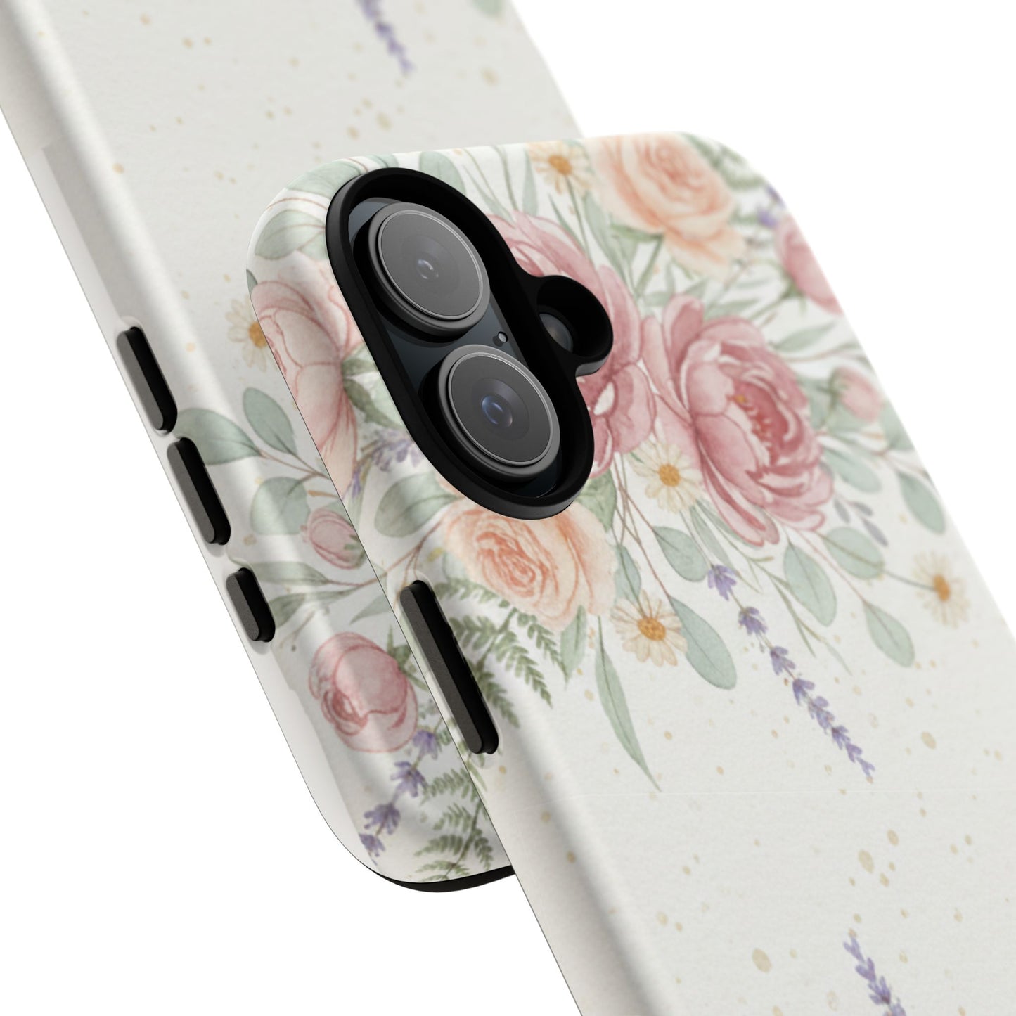 Floral Watercolor Tough Phone Case — Blush Roses & Lavender Protective Cover