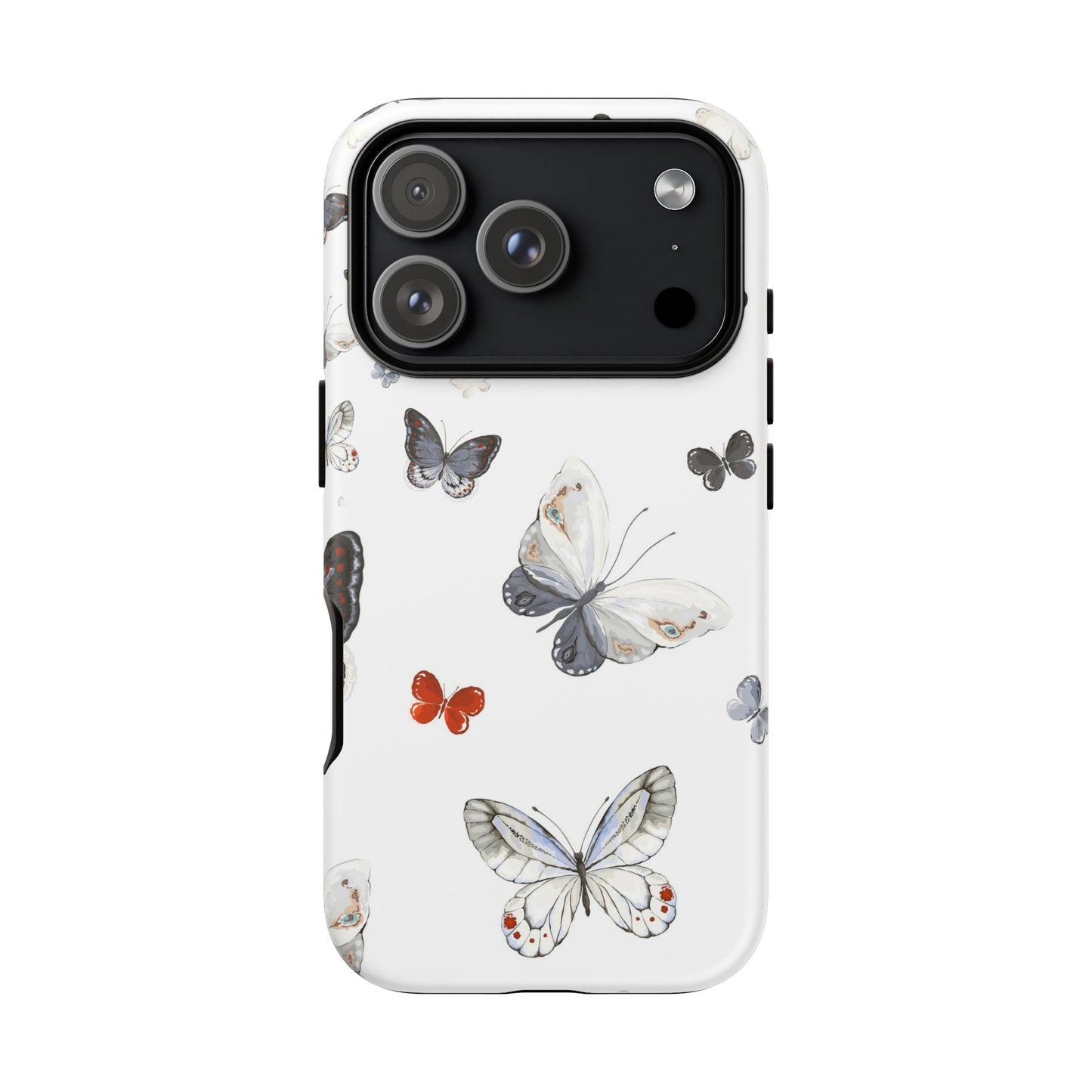 Butterfly Pattern Tough Phone Case — Delicate Gray & White Butterflies