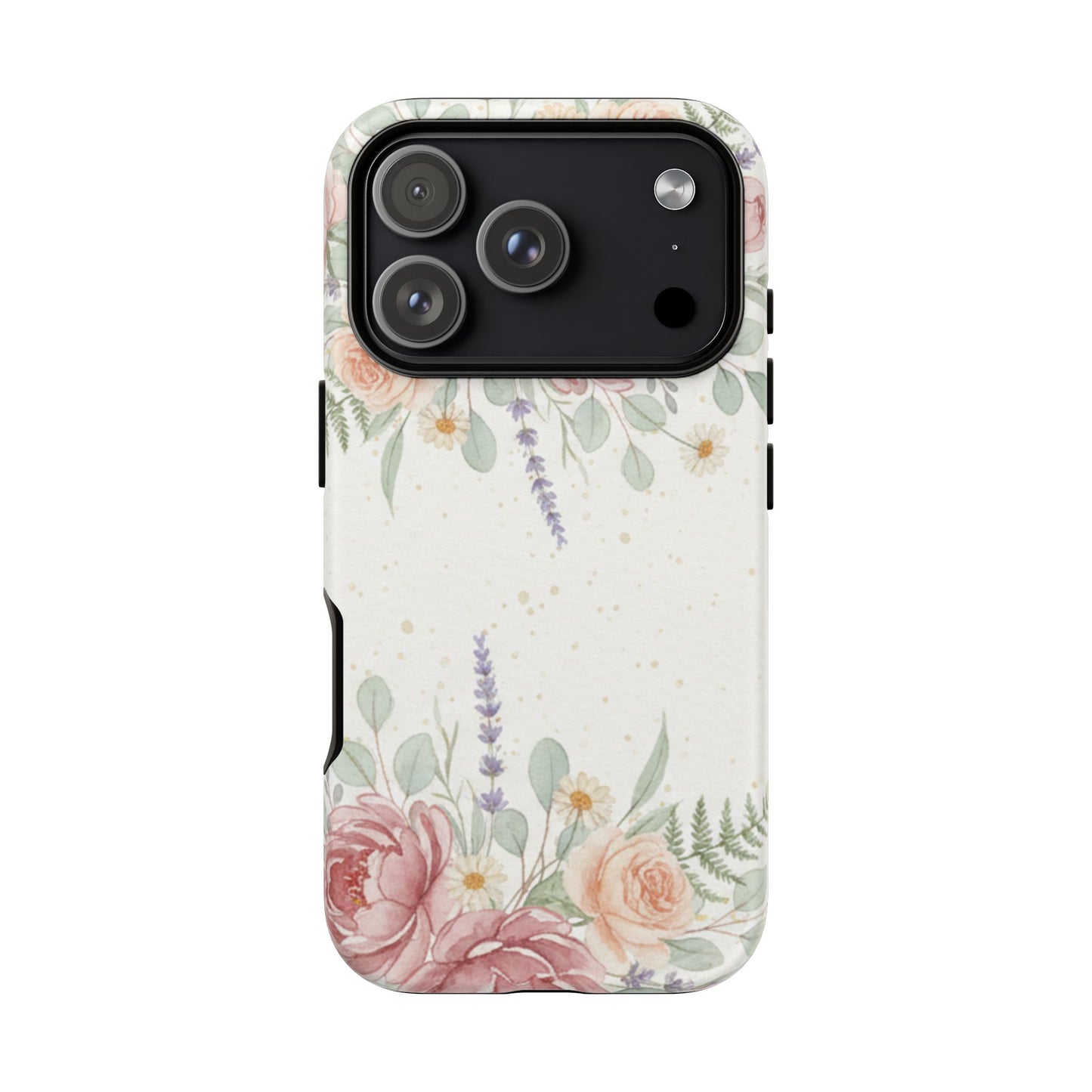 Floral Watercolor Tough Phone Case — Blush Roses & Lavender Protective Cover