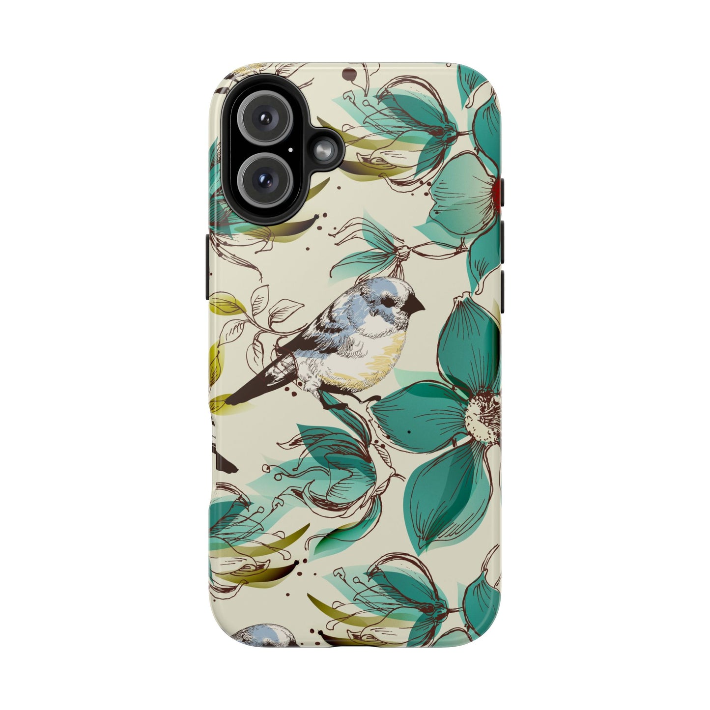 Tough Phone Case — Teal Floral & Songbird Protective Phone Cover