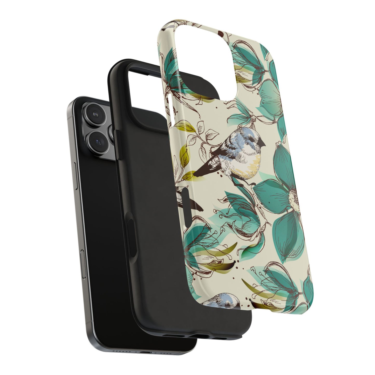 Tough Phone Case — Teal Floral & Songbird Protective Phone Cover