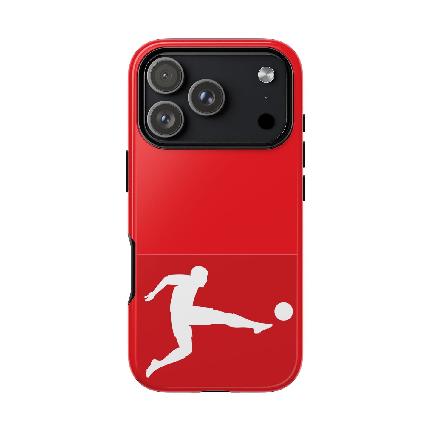 Soccer Player Tough Case — Protective Red Phone Case with Kicking Silhouette