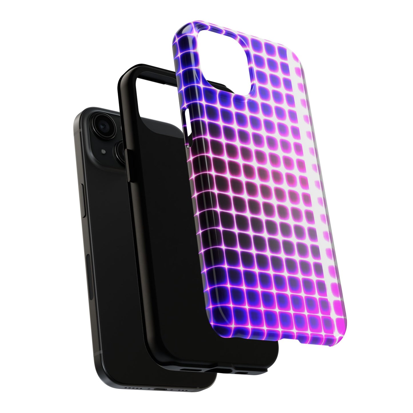 Purple Neon Grid Tough Phone Case — Retro Disco Pixel Pattern