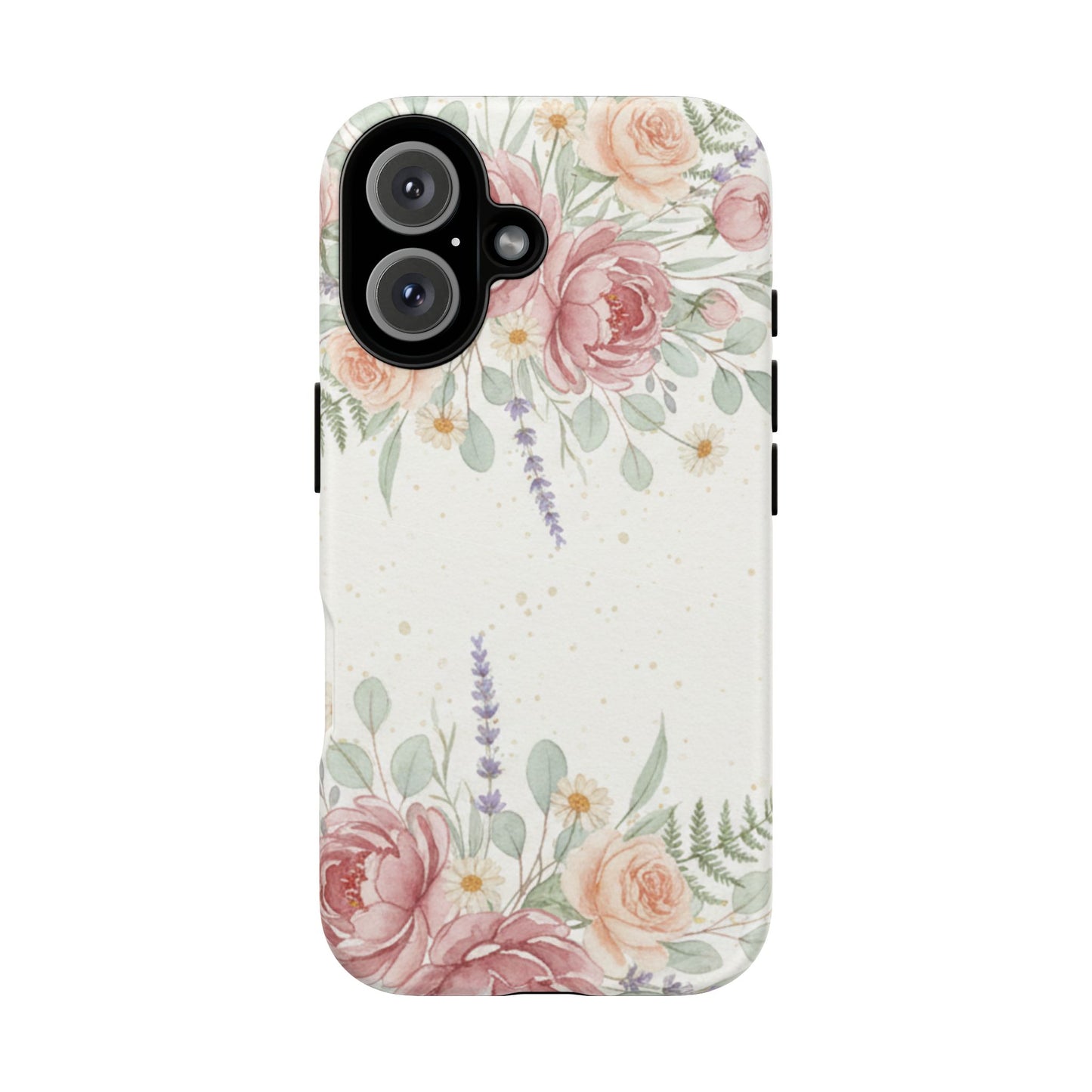 Floral Watercolor Tough Phone Case — Blush Roses & Lavender Protective Cover