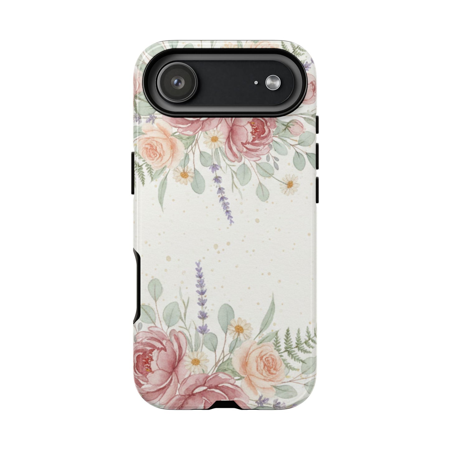 Floral Watercolor Tough Phone Case — Blush Roses & Lavender Protective Cover