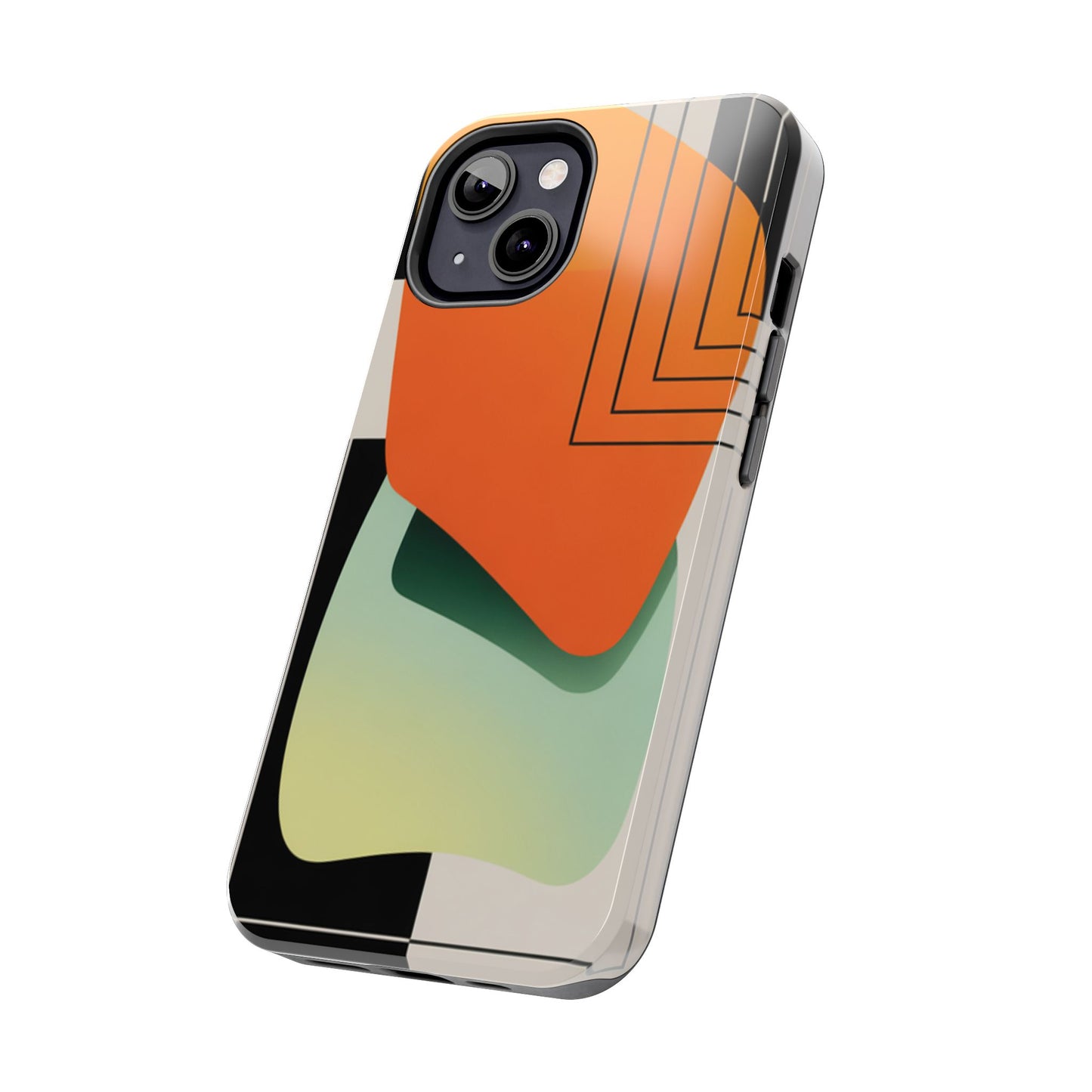 Abstract Geometric Tough Phone Case — Bold Orange & Green Modern Design