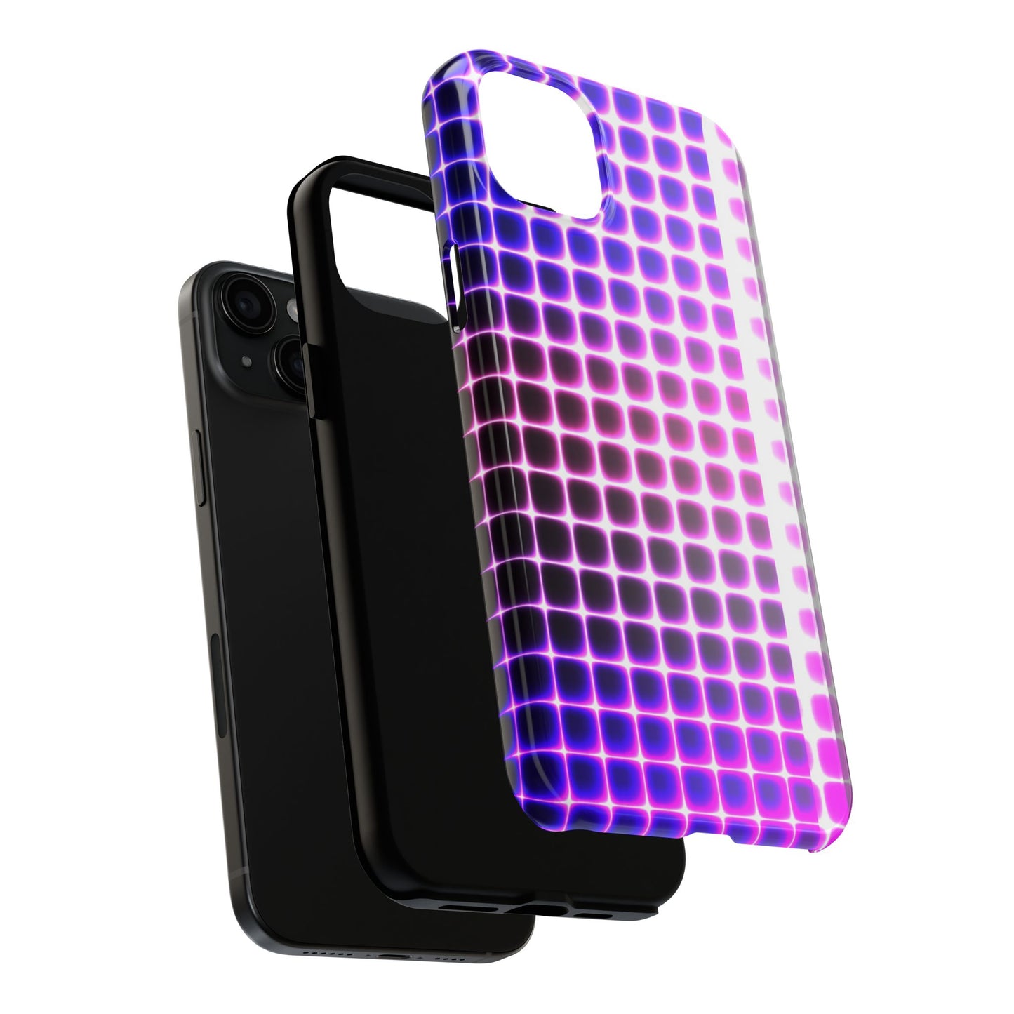Purple Neon Grid Tough Phone Case — Retro Disco Pixel Pattern