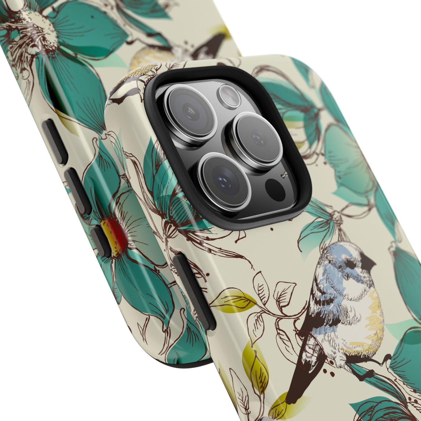 Tough Phone Case — Teal Floral & Songbird Protective Phone Cover