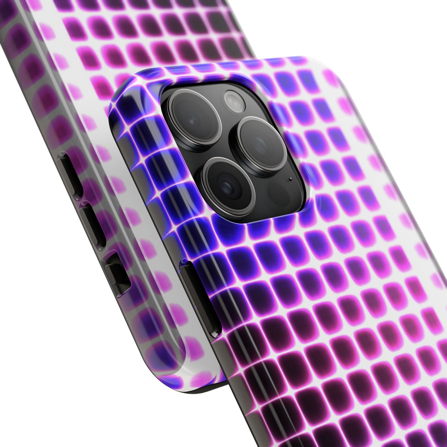 Purple Neon Grid Tough Phone Case — Retro Disco Pixel Pattern