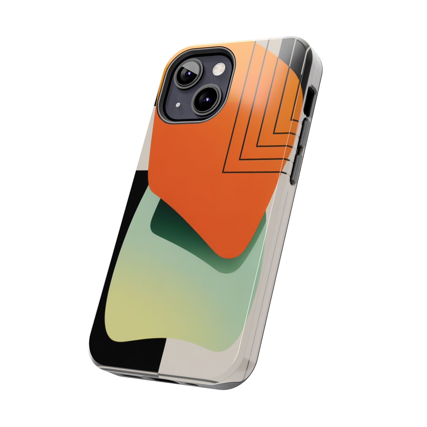 Abstract Geometric Tough Phone Case — Bold Orange & Green Modern Design