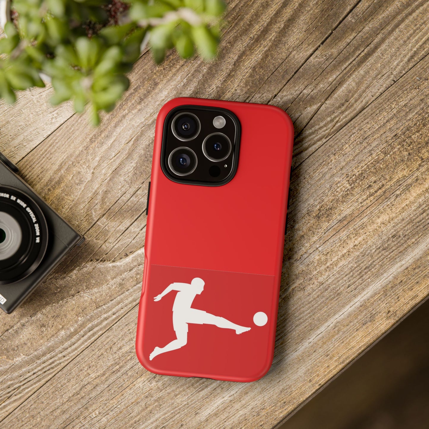 Soccer Player Tough Case — Protective Red Phone Case with Kicking Silhouette