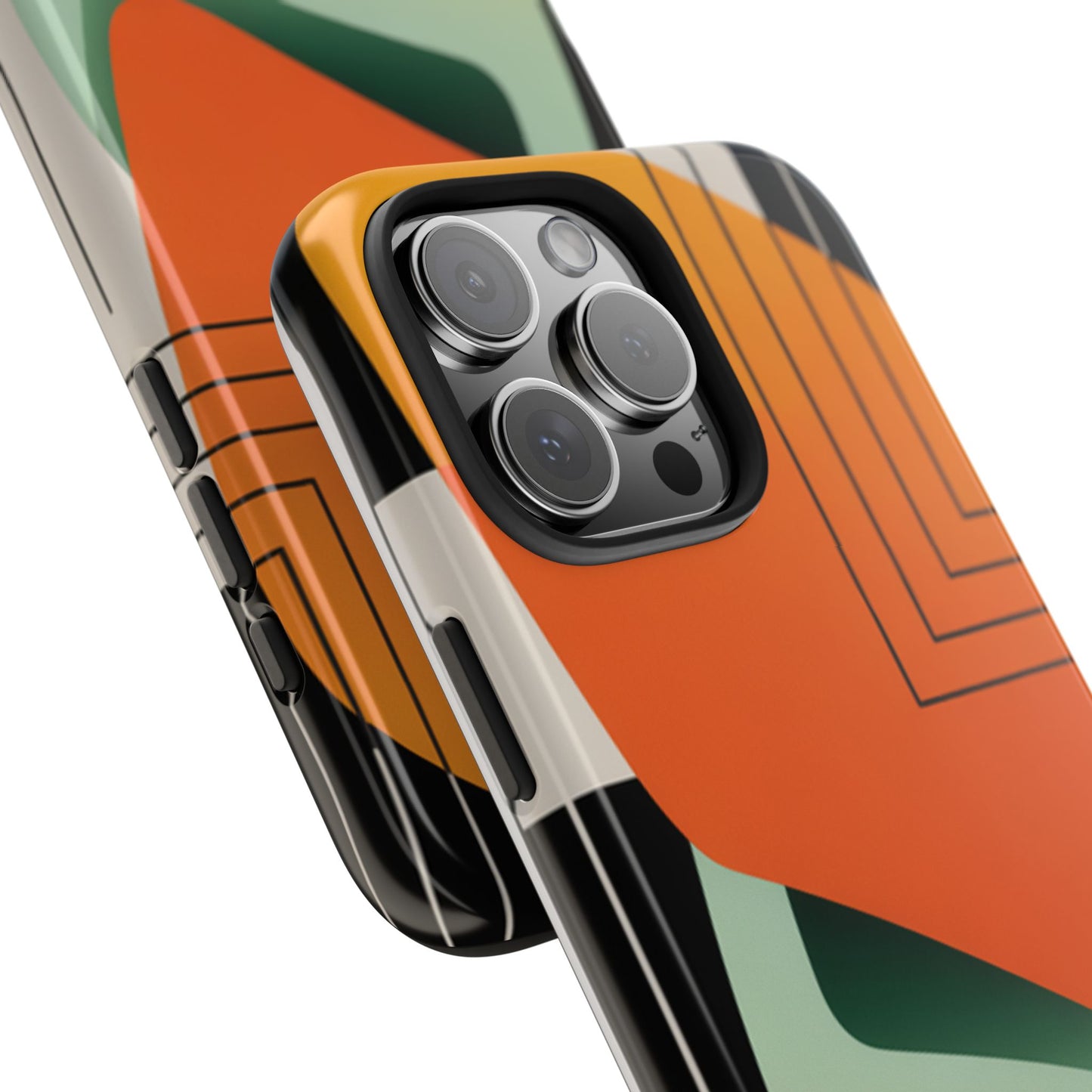 Abstract Geometric Tough Phone Case — Bold Orange & Green Modern Design