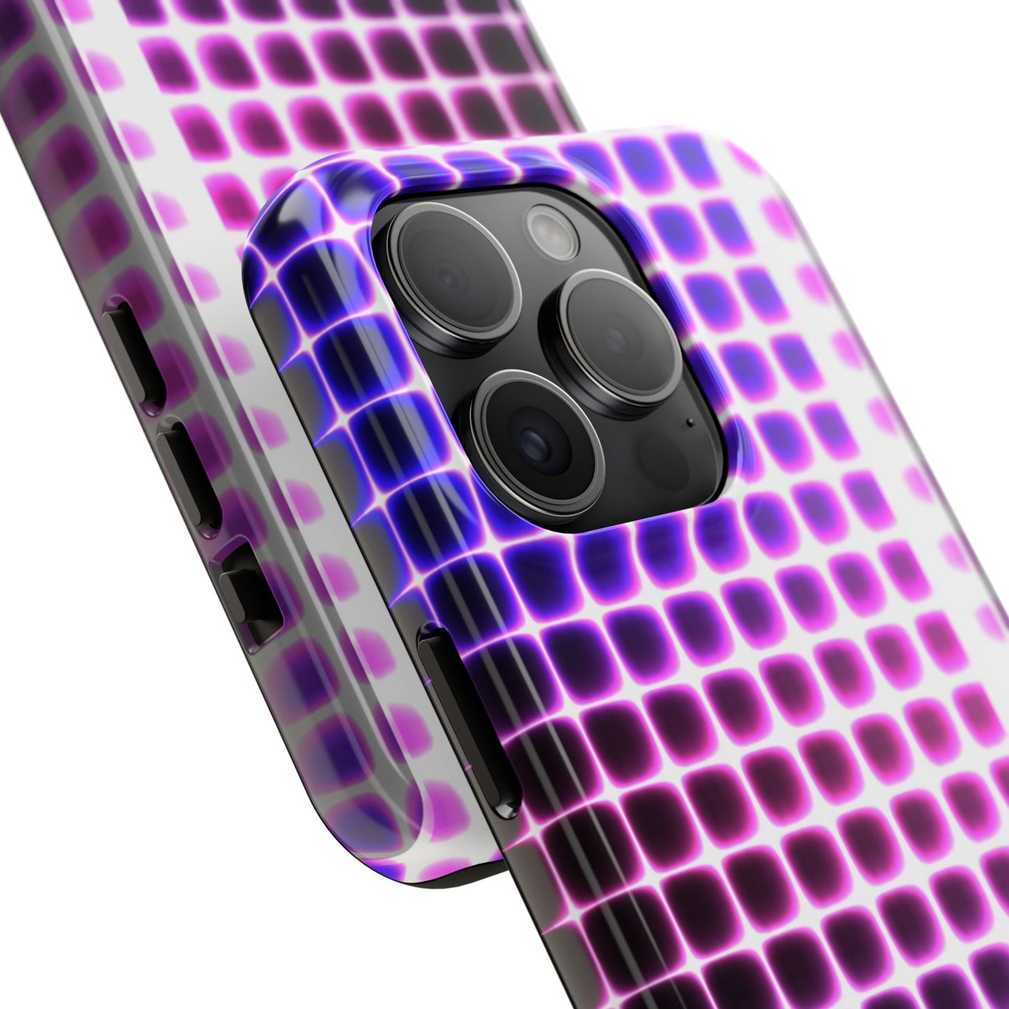 Purple Neon Grid Tough Phone Case — Retro Disco Pixel Pattern