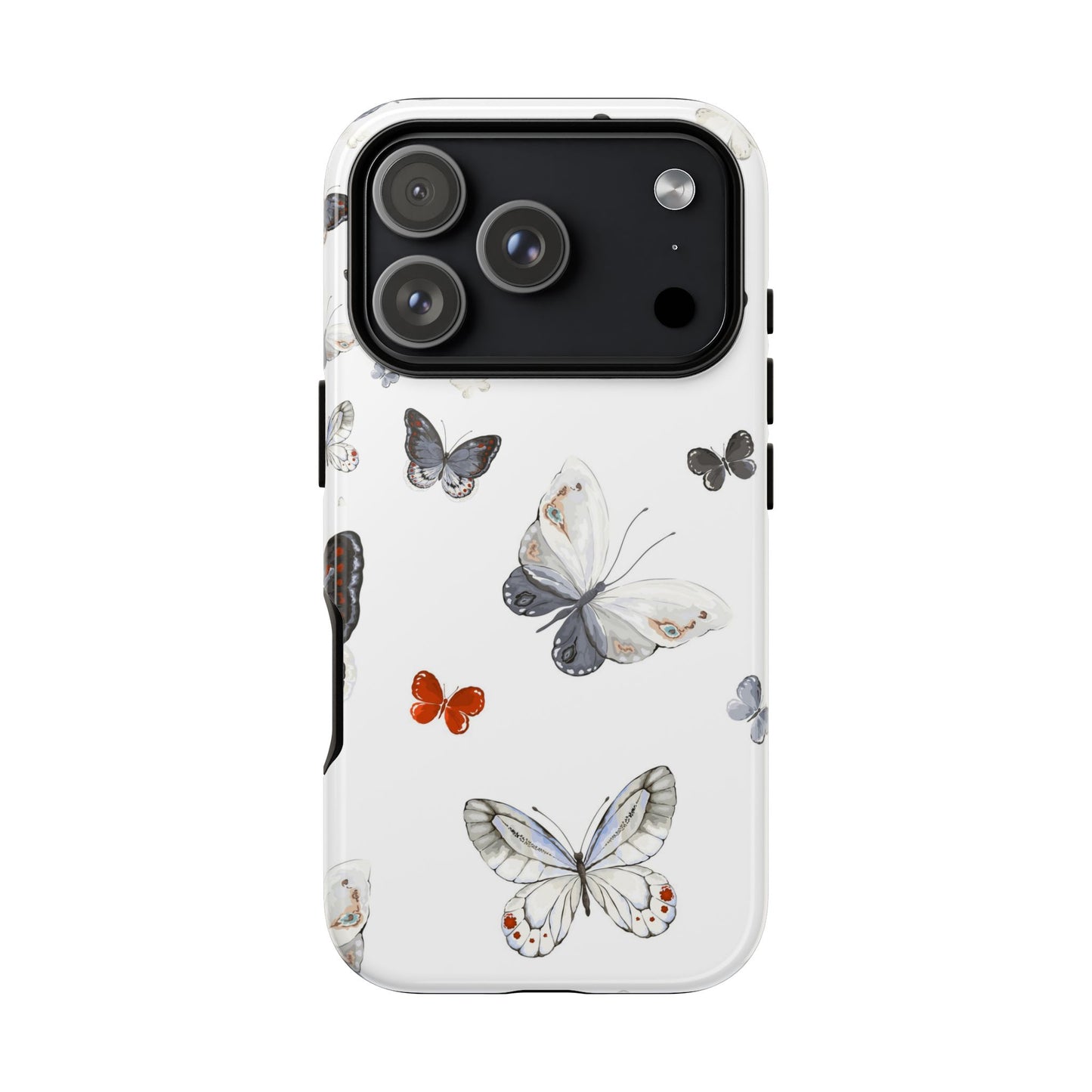 Butterfly Pattern Tough Phone Case — Delicate Gray & White Butterflies