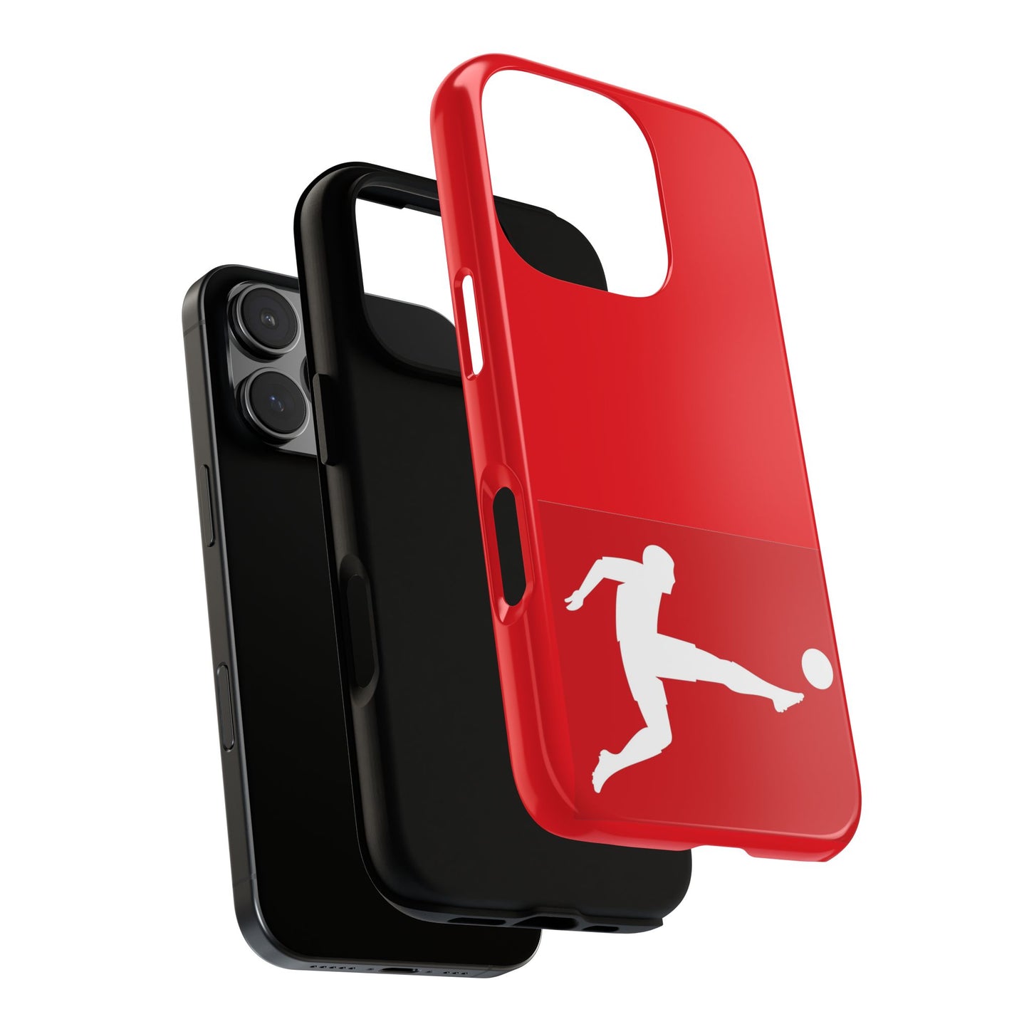 Soccer Player Tough Case — Protective Red Phone Case with Kicking Silhouette