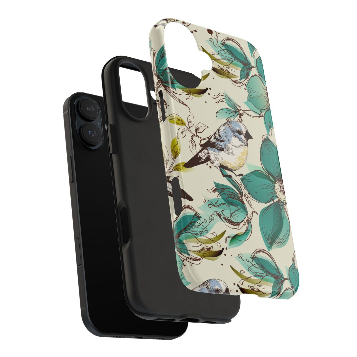 Tough Phone Case — Teal Floral & Songbird Protective Phone Cover