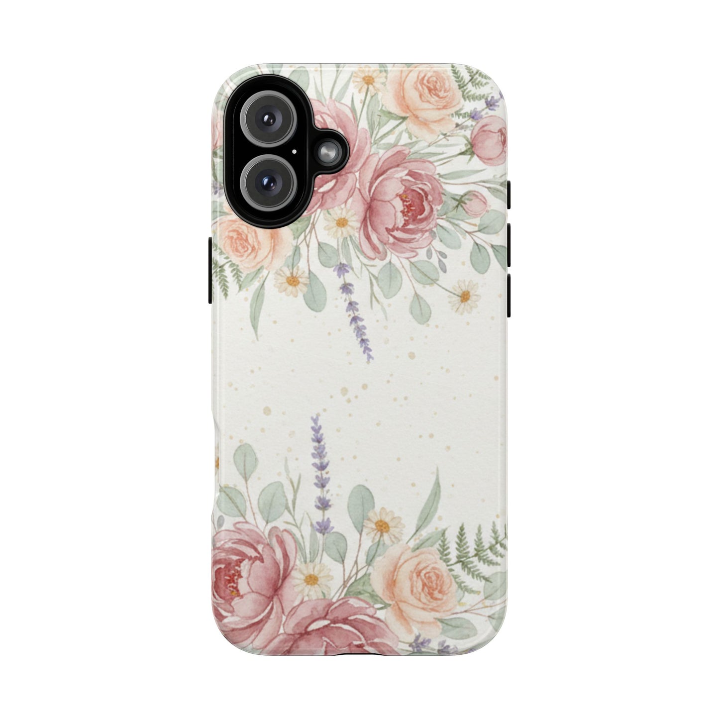 Floral Watercolor Tough Phone Case — Blush Roses & Lavender Protective Cover