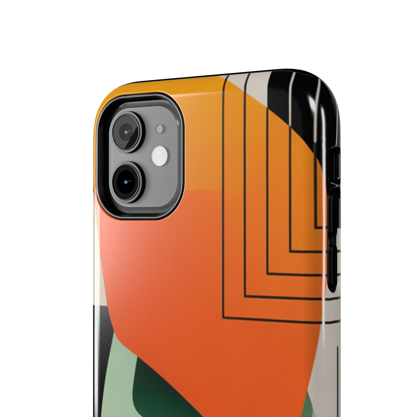 Abstract Geometric Tough Phone Case — Bold Orange & Green Modern Design