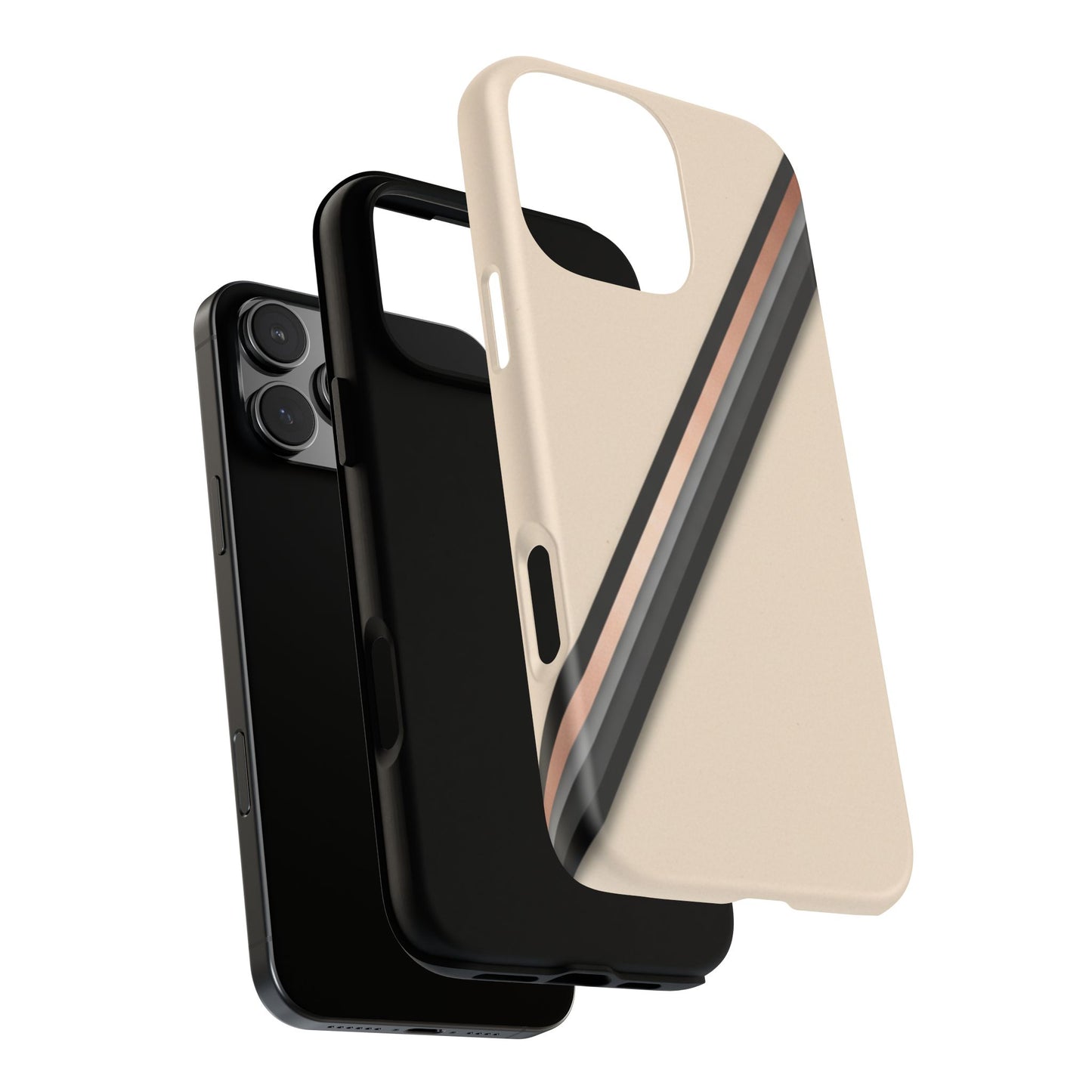 Minimal Diagonal Stripe Tough Phone Case — Protective Beige & Black Design