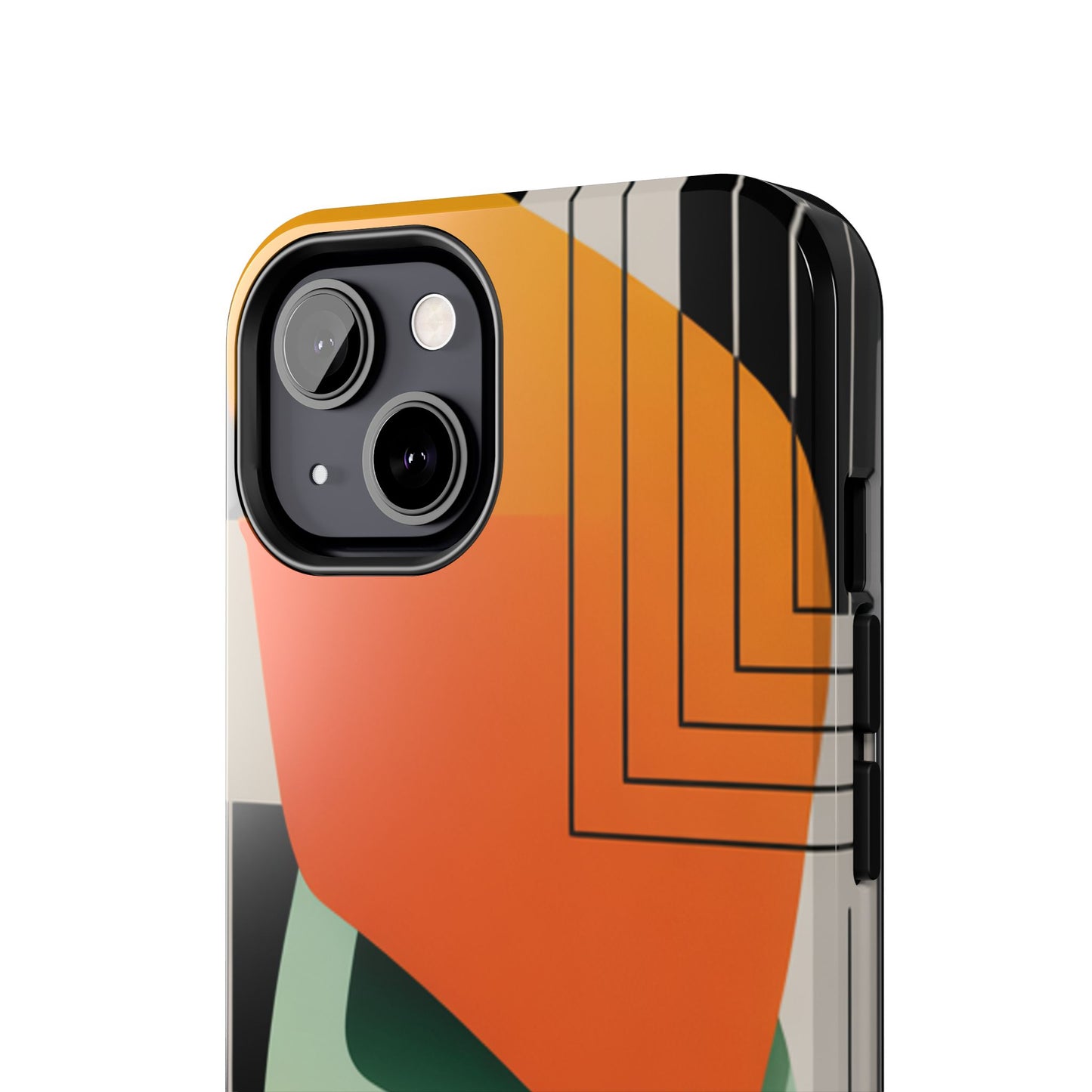 Abstract Geometric Tough Phone Case — Bold Orange & Green Modern Design