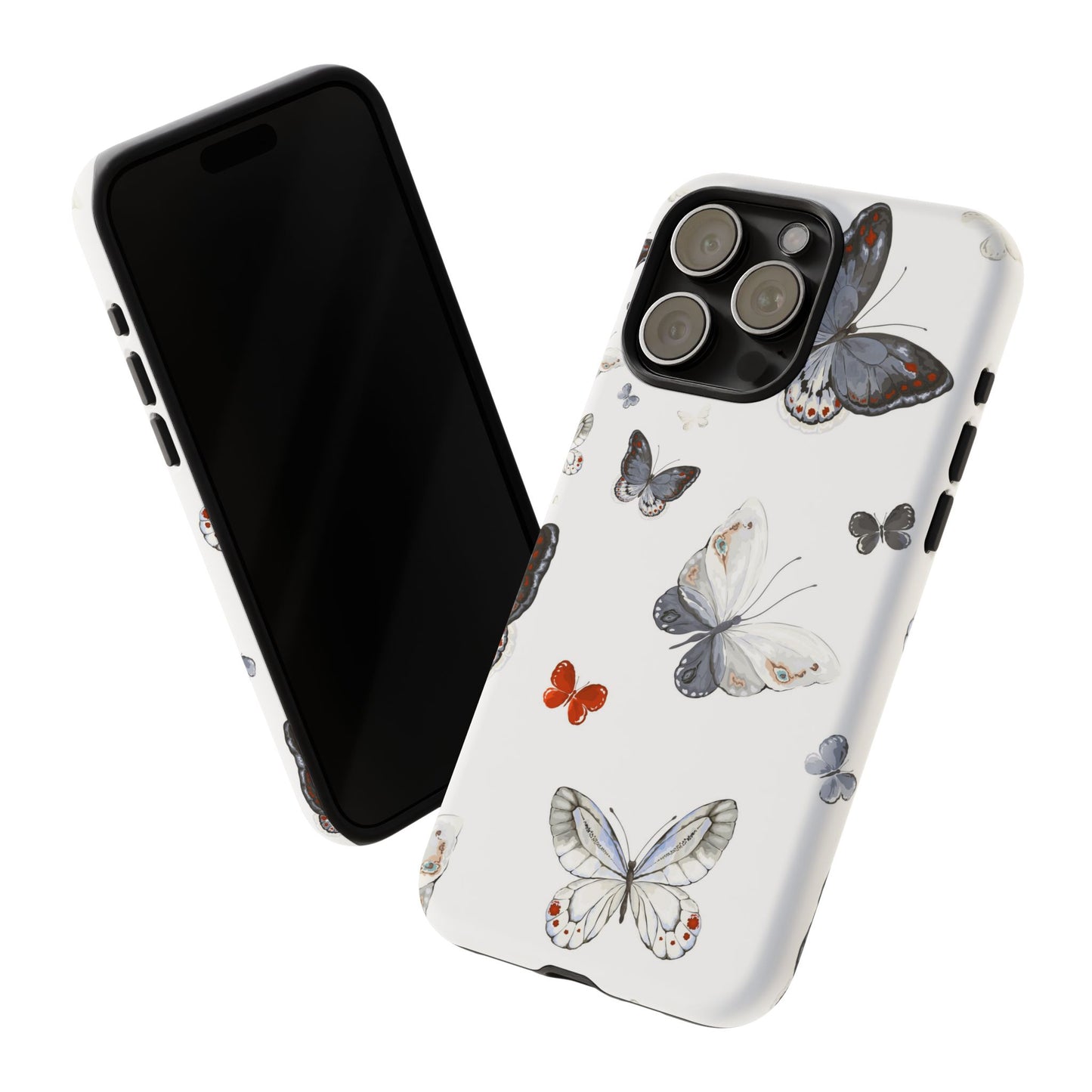 Butterfly Pattern Tough Phone Case — Delicate Gray & White Butterflies