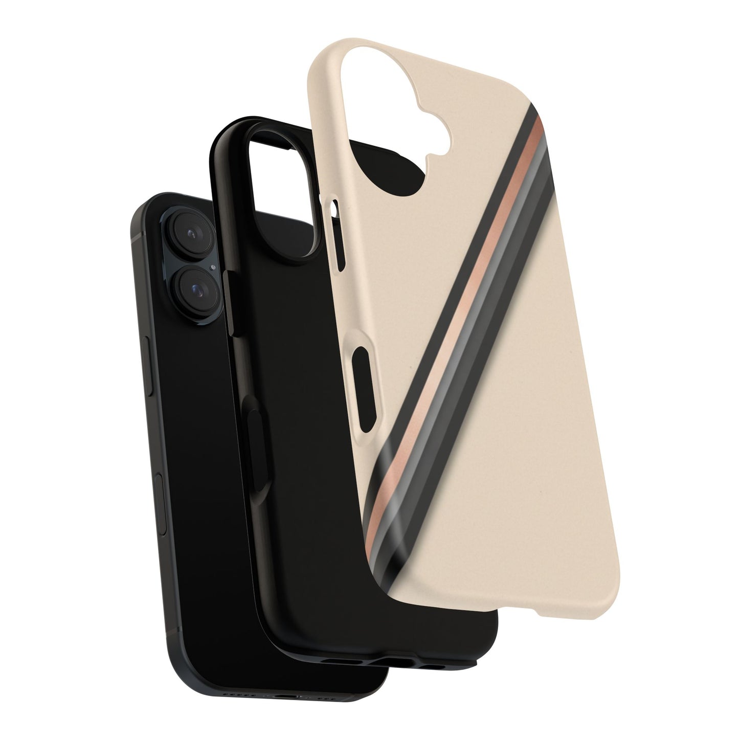Minimal Diagonal Stripe Tough Phone Case — Protective Beige & Black Design