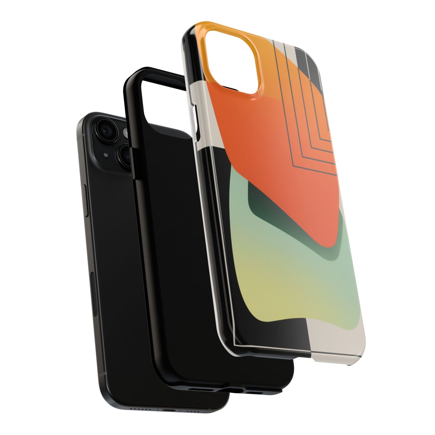 Abstract Geometric Tough Phone Case — Bold Orange & Green Modern Design