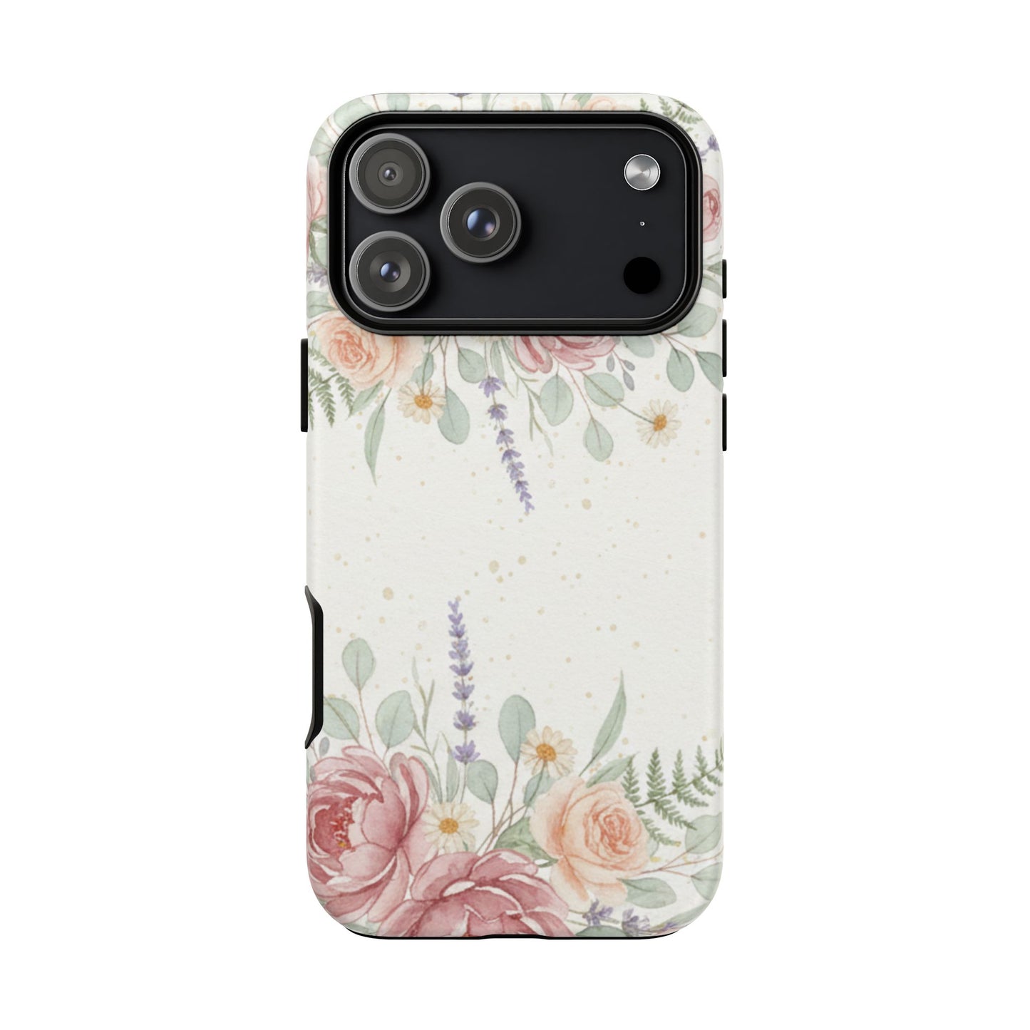 Floral Watercolor Tough Phone Case — Blush Roses & Lavender Protective Cover
