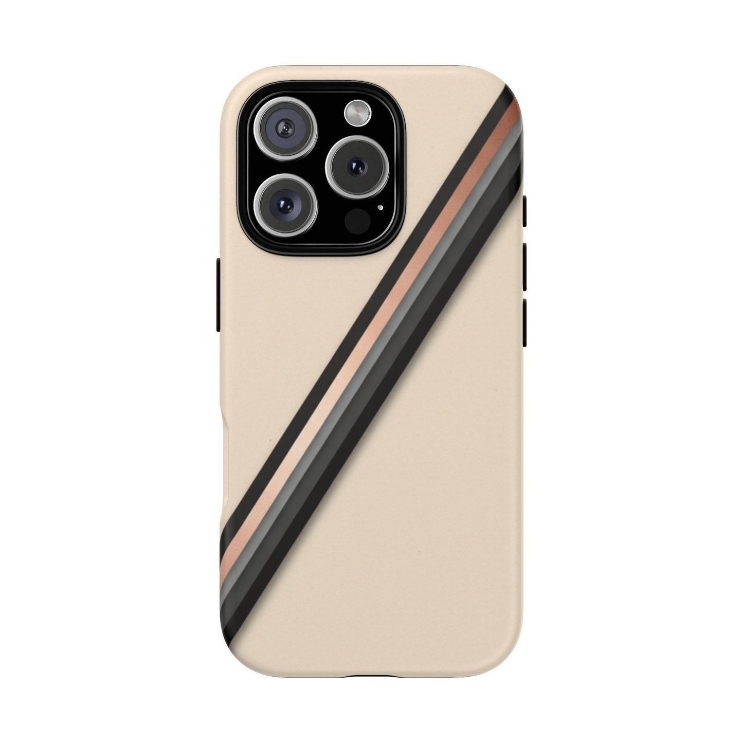 Minimal Diagonal Stripe Tough Phone Case — Protective Beige & Black Design