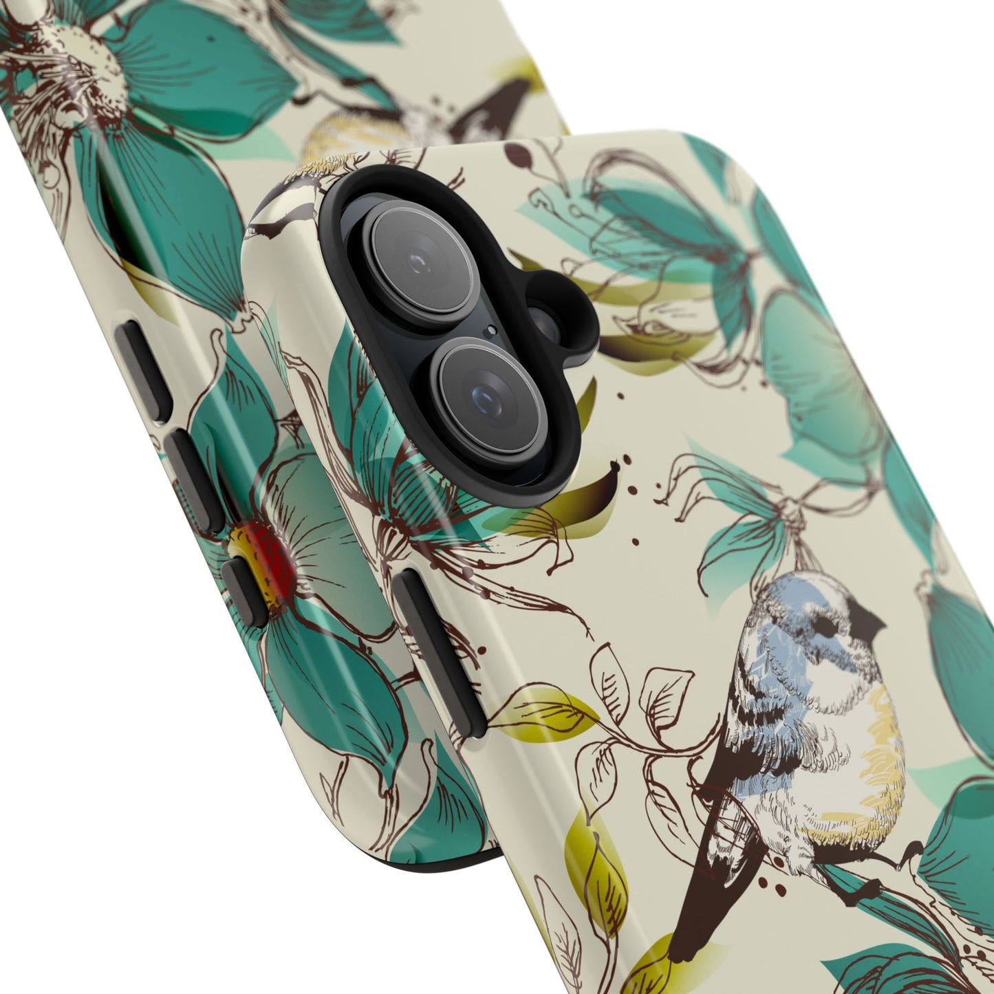 Tough Phone Case — Teal Floral & Songbird Protective Phone Cover